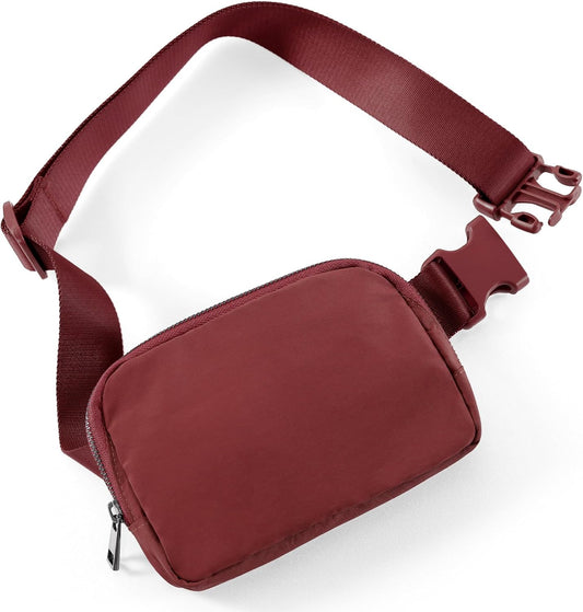 ODODOS Unisex Mini Belt Bag with Adjustable Strap Small Fanny Pack for Workout Running Traveling Hiking, Wine