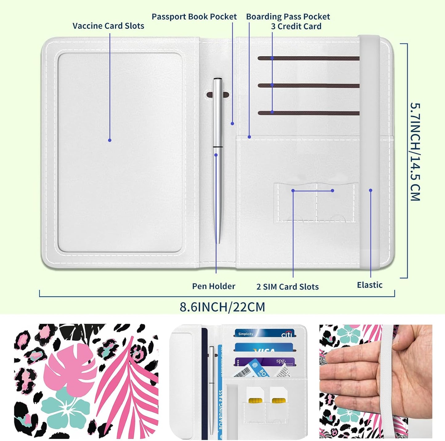 Passport Holder for Travel Essentials, Leather RFID Blocking Passport Wallet Cover Case, Cute Passport Book Holders for Women and Men Leopard Leaf