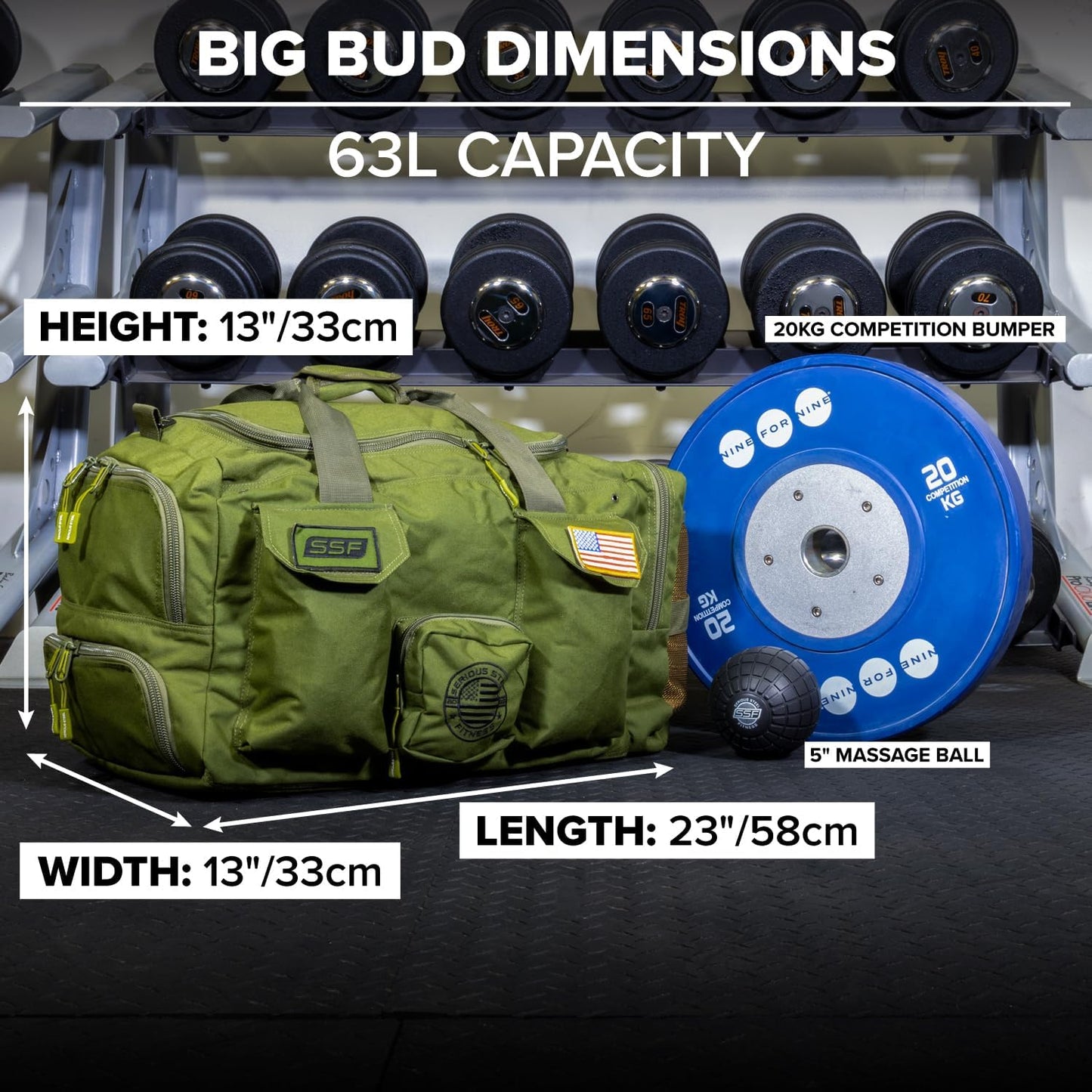 Serious Steel Fitness Heavy Duty 1000D Nylon Duffel Gym Bag (Green - Big Bud)