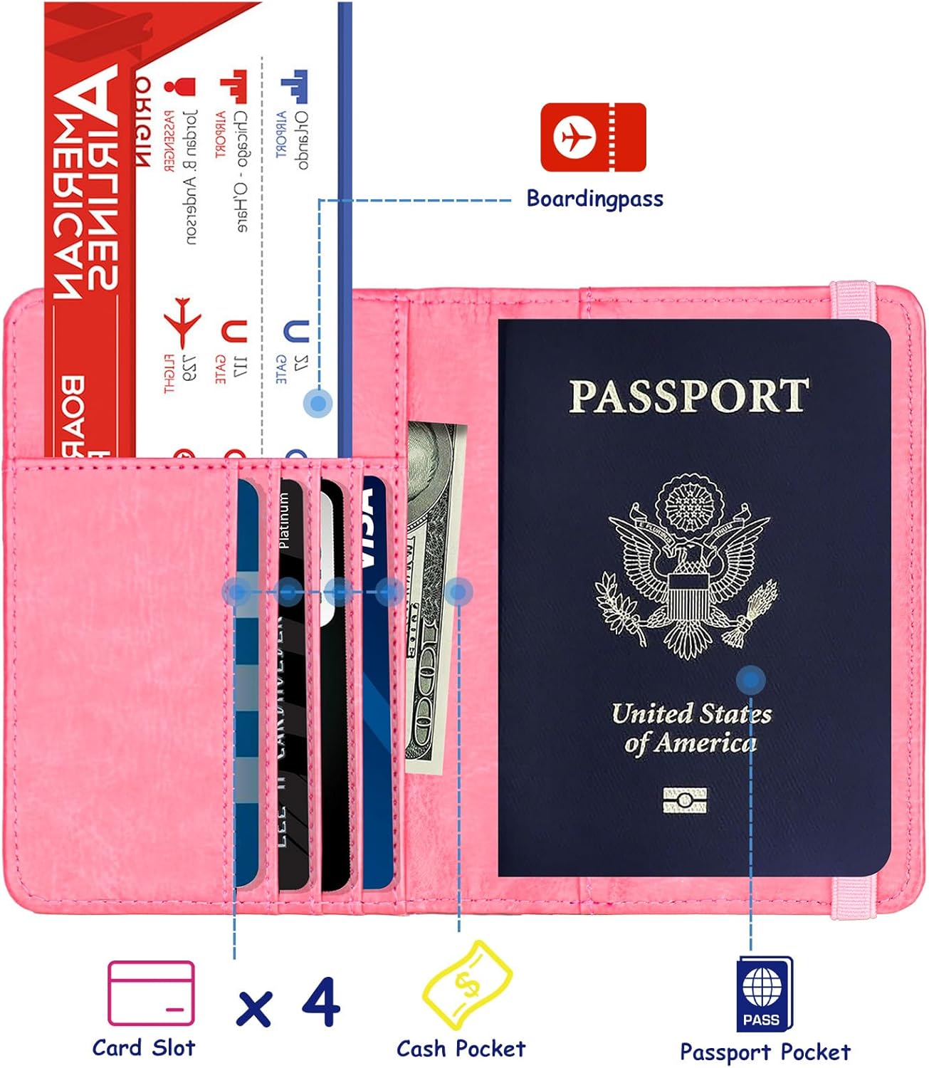TOURSUIT RFID Blocking Passport Holder for Women Men, Leather Passport Travel Wallet with Metal 3D
