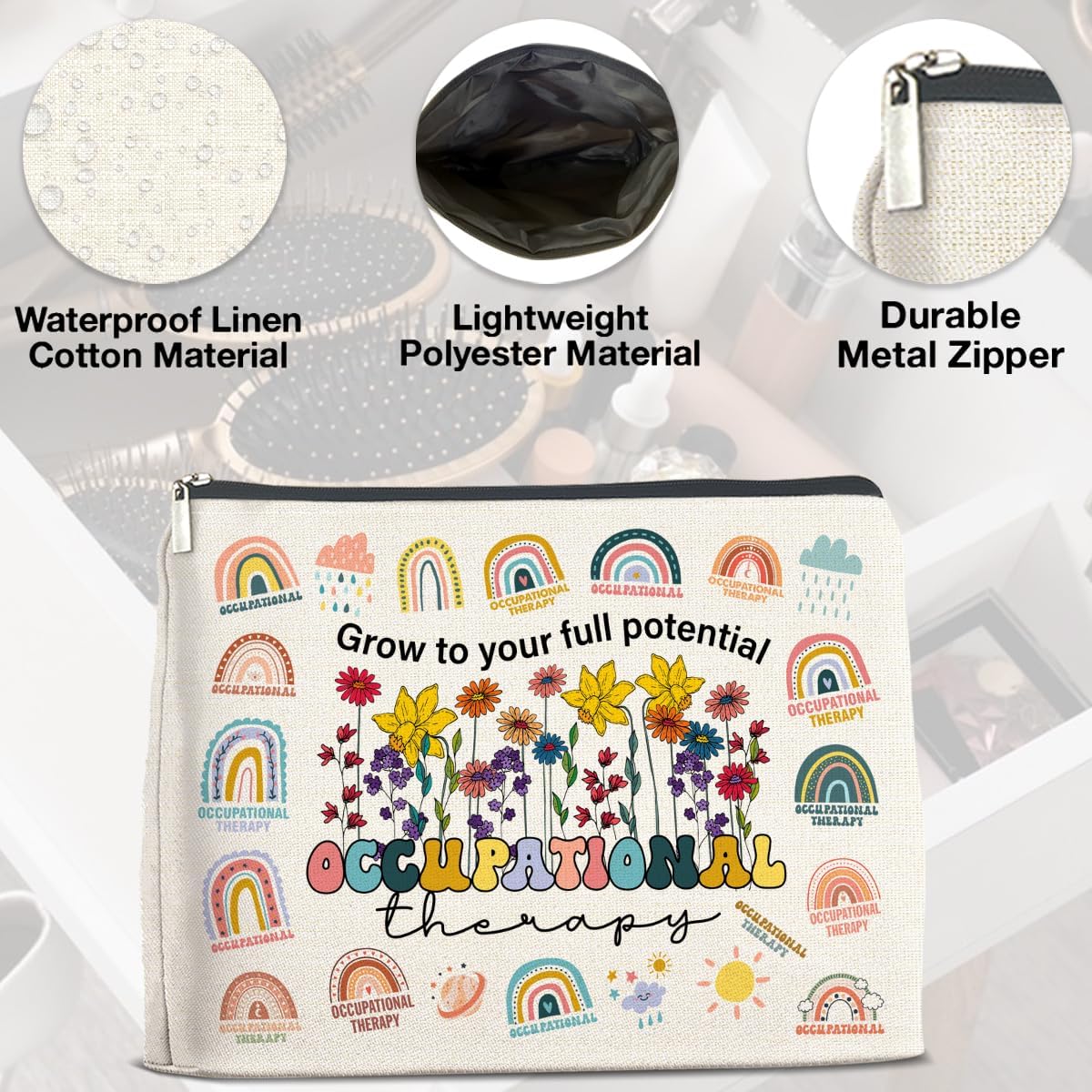 Occupational Therapy Gifts Makeup Bag Occupational Therapist Gifts OT Grow to Your Full Potential Zipper Makeup Pouch
