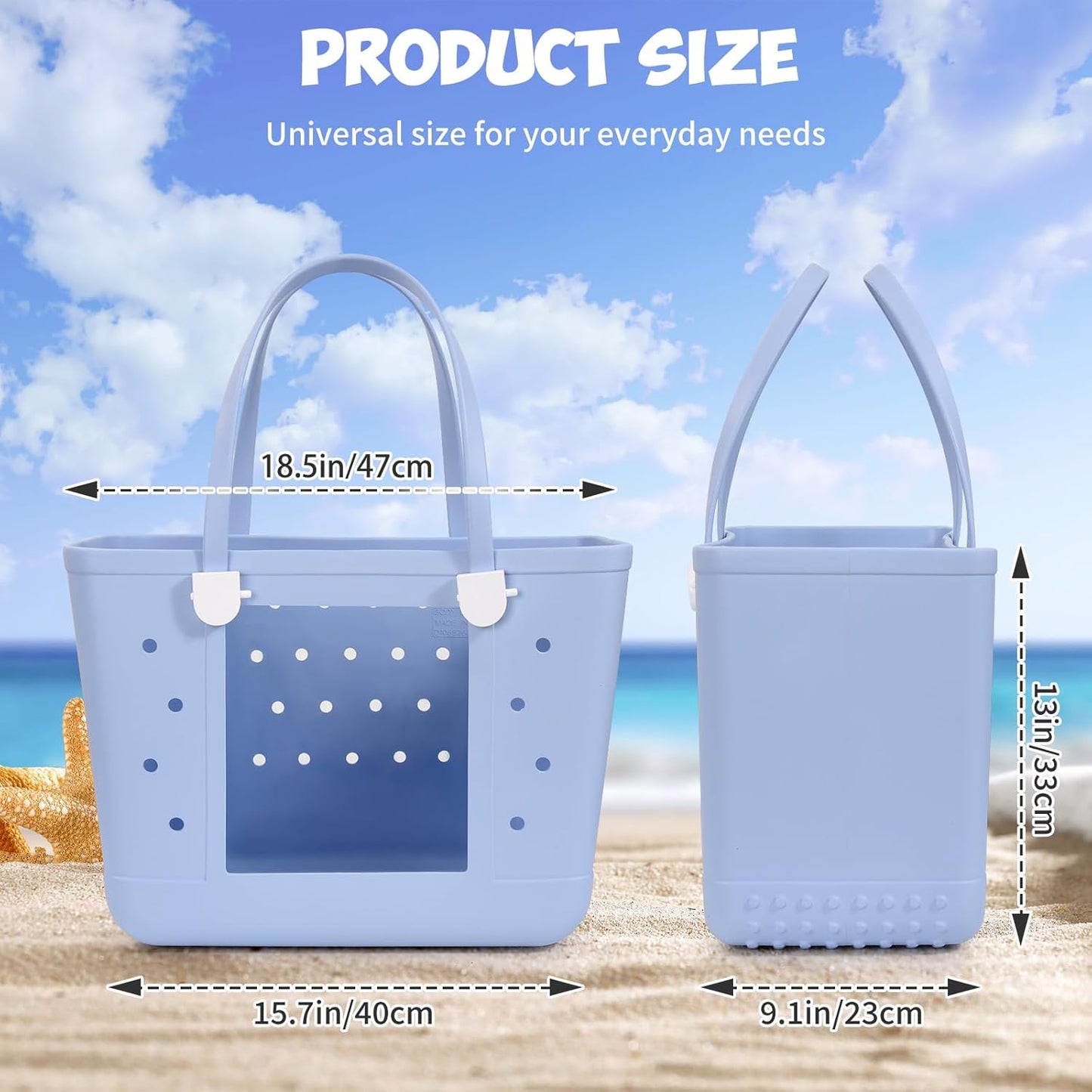 Rubber Beach Bags with Visual Window, Extra Large Waterproof Sandproof Rubber Tote Bag for Pool,Boat & Travel