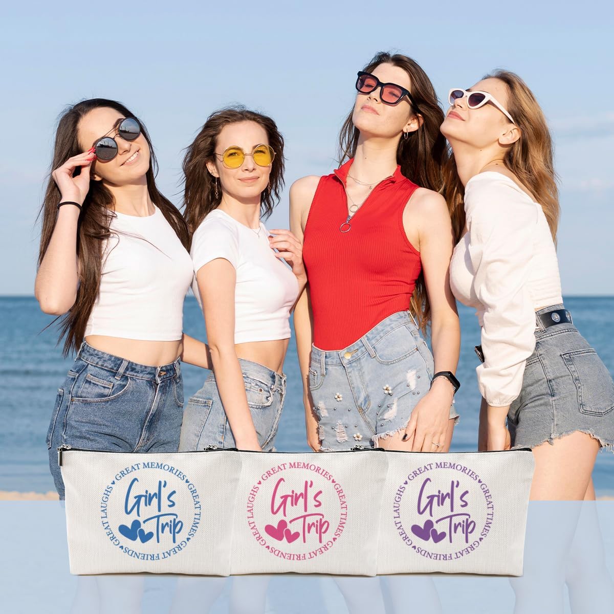 3Pcs Girls Trip Gifts Favors, 2025 Girls Weekend Gifts Funny Makeup Bag, Bestie Gifts Weekend Bag Vacation Cosmetic Bag, Friendship Gifts for Women Bestie BFF, Graduation Wedding Gifts Toiletry Bag