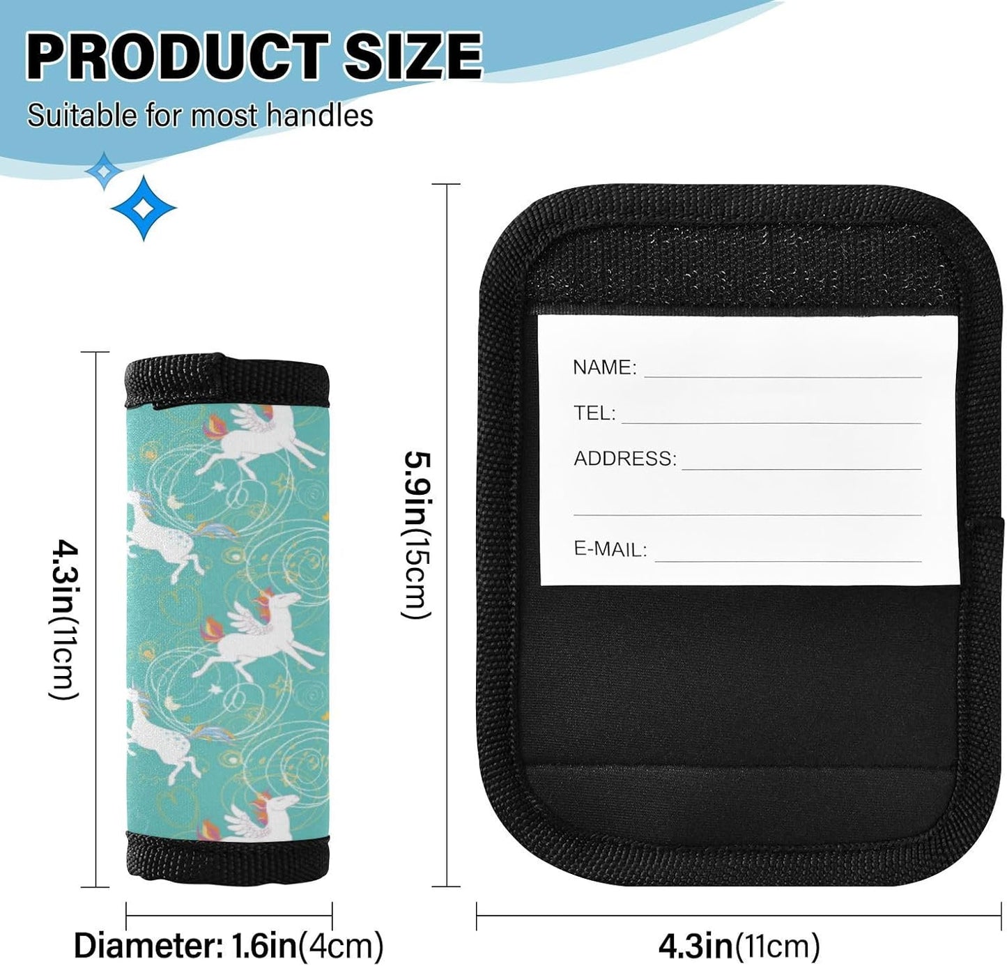 2Pcs Luggage Handle Wrap Suitcase Identifier Handle Covers Tags Soft Travel Bags Luggage Handle Gripper Accessories for Airplane Flying Unicorn Green Line