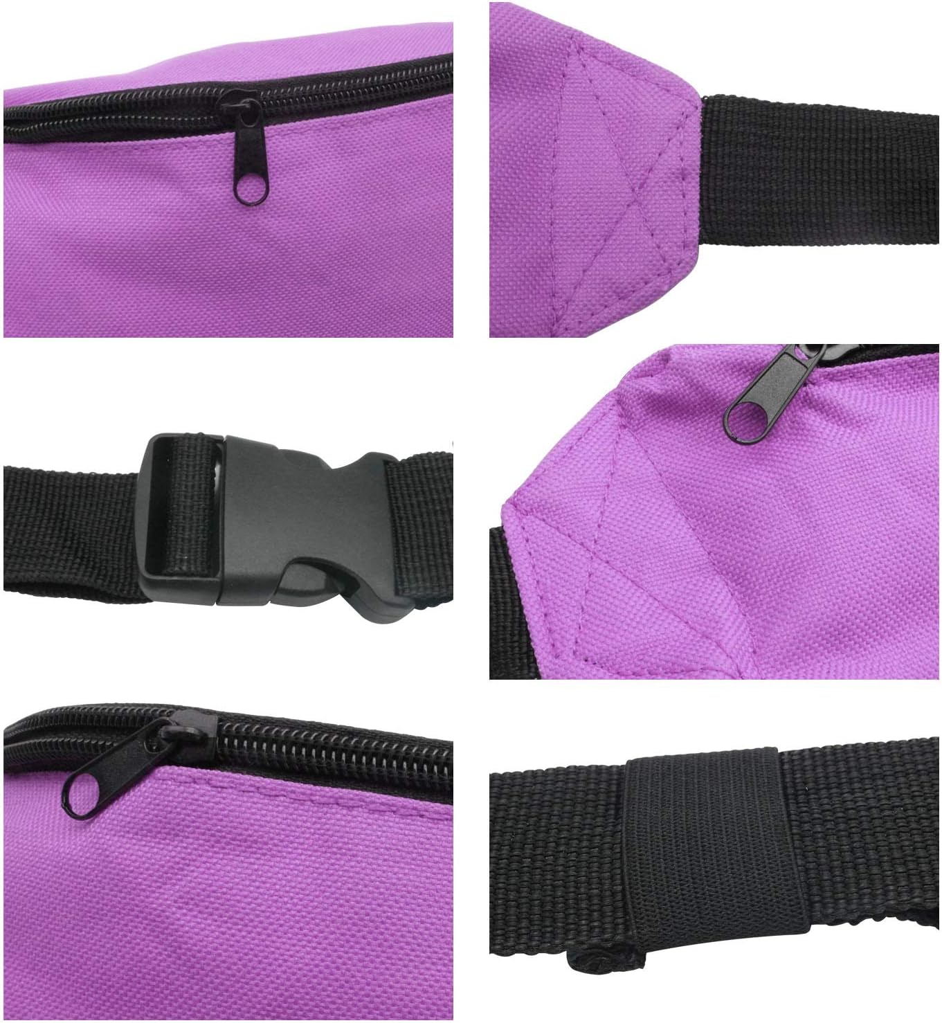 Unisex Men Women Fashion Sporty Multi-purpose 2-Zipper Waist Belt Bag Fanny Pack Adjustable Strap for Sport Hiking Traveling Passport Wallet (Purple)