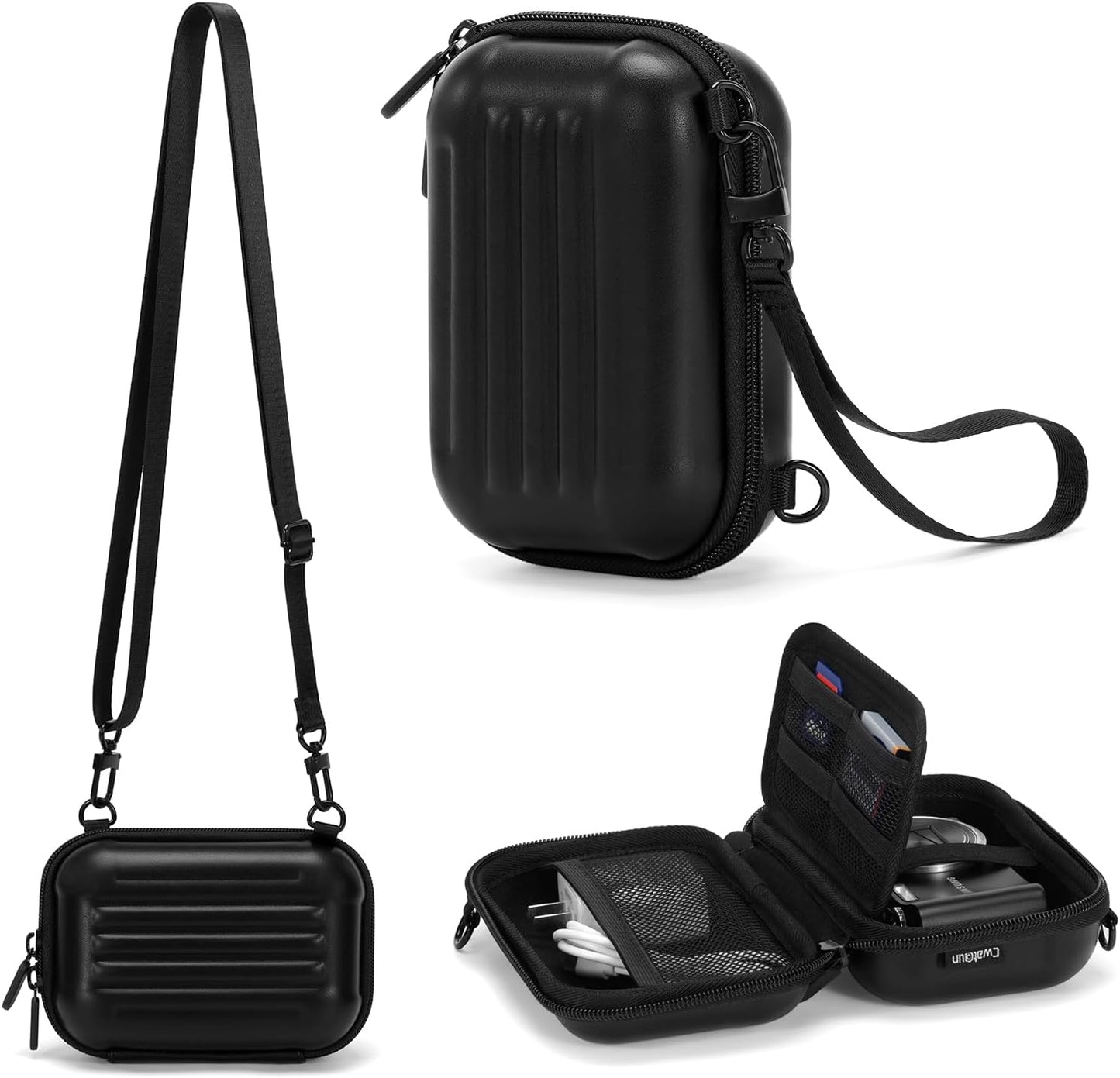 Cwatcun Digital Camera Case, Waterproof Hardshell Digital Camera Bag with 2 Carrying Ways, Lightweight Small Camera Sling Bag Compatible with KODAK PIXPRO/Canon PowerShot/Sony DSCW800 DSCW830 - Black