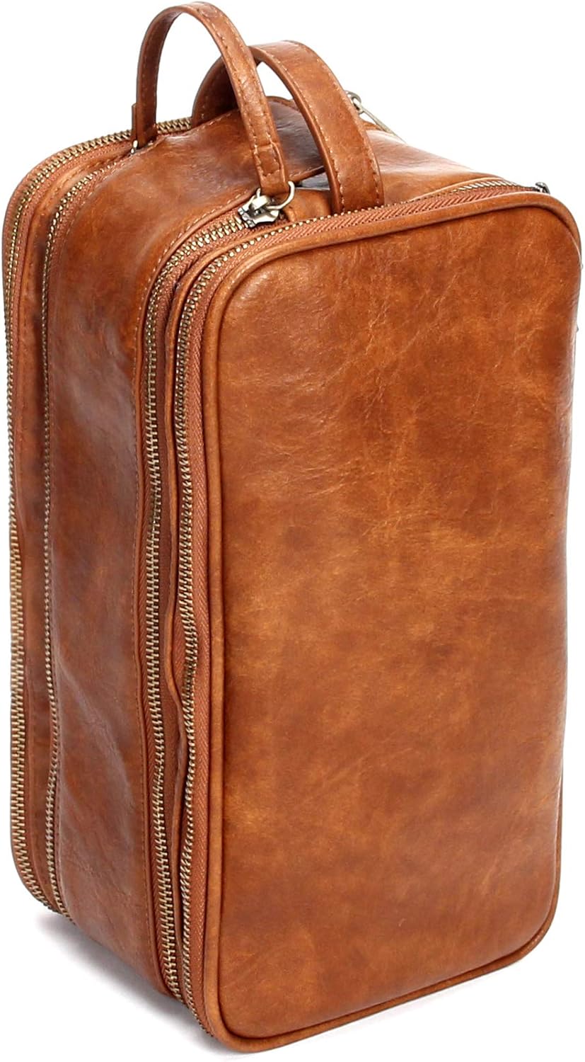 Personalized Leather Kit for Men Travel Toiletry Bag Cosmetic Shaving Bag Brown