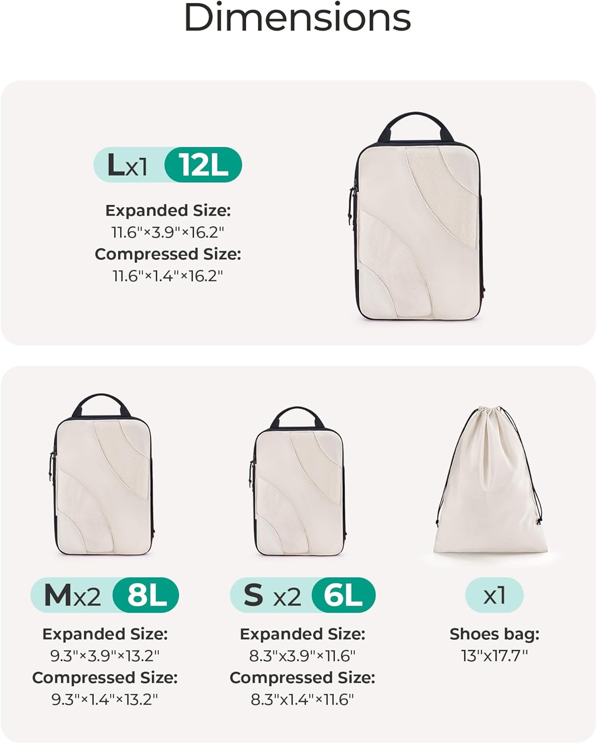 BAGSMART Compression Packing Cubes, 6 Set/4 Set/2 Set Travel Packing Cubes for Carry on Suitcases, Compression Suitcase Organizers Bag Set & Travel Cubes for Luggage, Lightweight Packing Organizers
