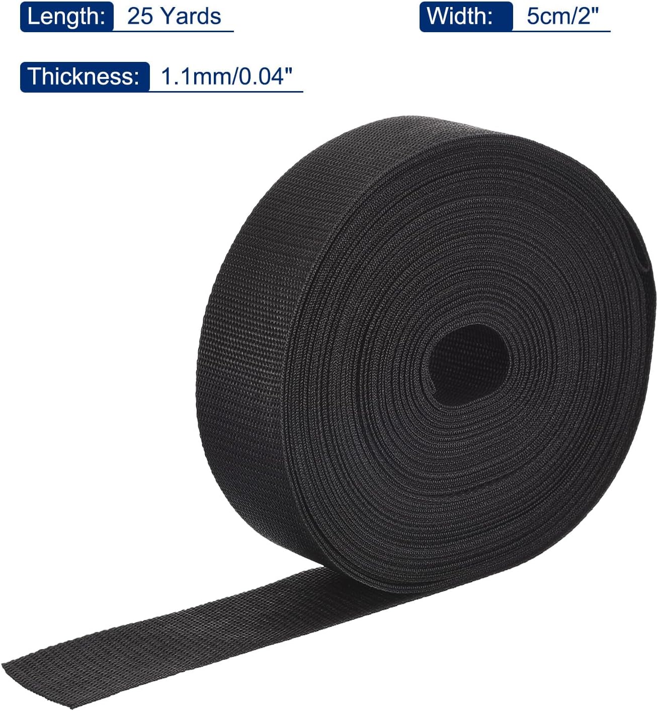 MECCANIXITY Lightweight Polypropylene Webbing Strap 2" 25 Yard Backpack Strapping Band Black for Outdoor Luggage Cargo Straps