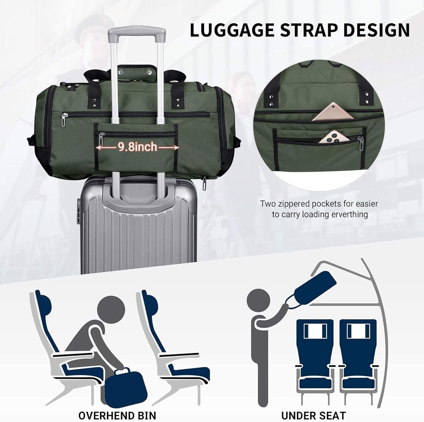 WITZMAN Travel Duffel Bags for Men Large Carry On Weekender Overnight Bag 3 in 1 Backpack with Shoe