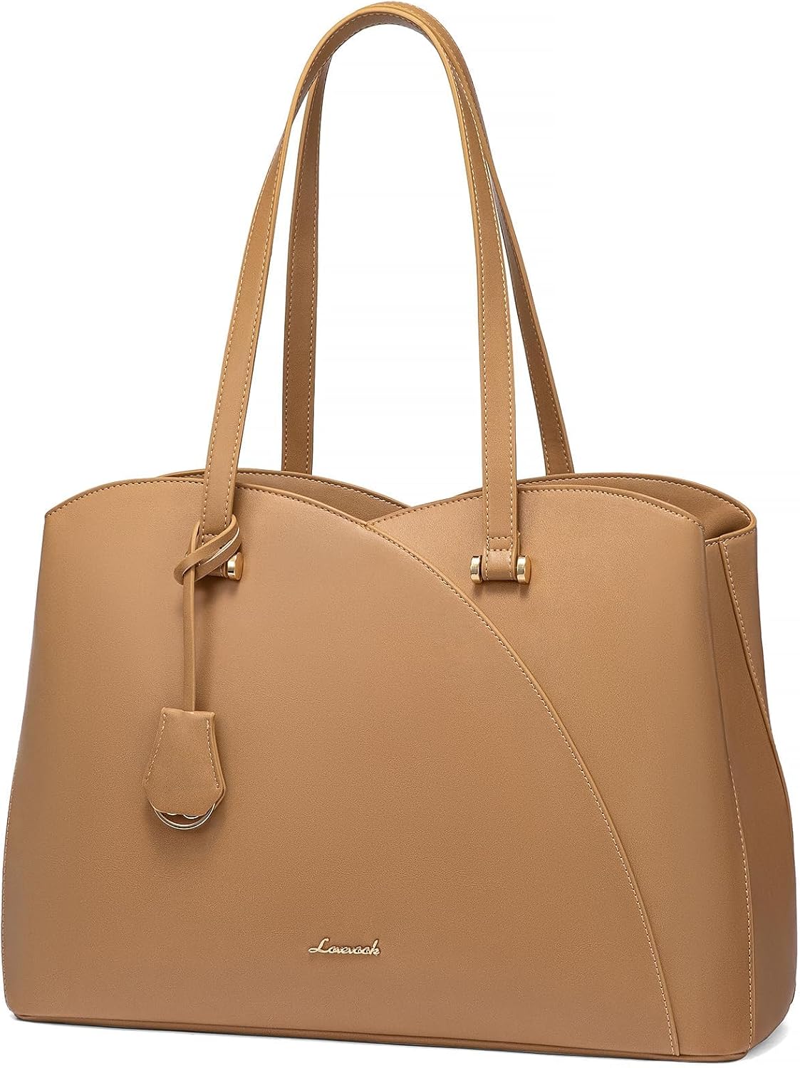 LOVEVOOK Laptop Tote Bag for Women 17.3 Inch, Teacher Work Tote Bags Laptop Bag, Leather Computer Bag Large Purses Handbag Professional Briefcase, Camel