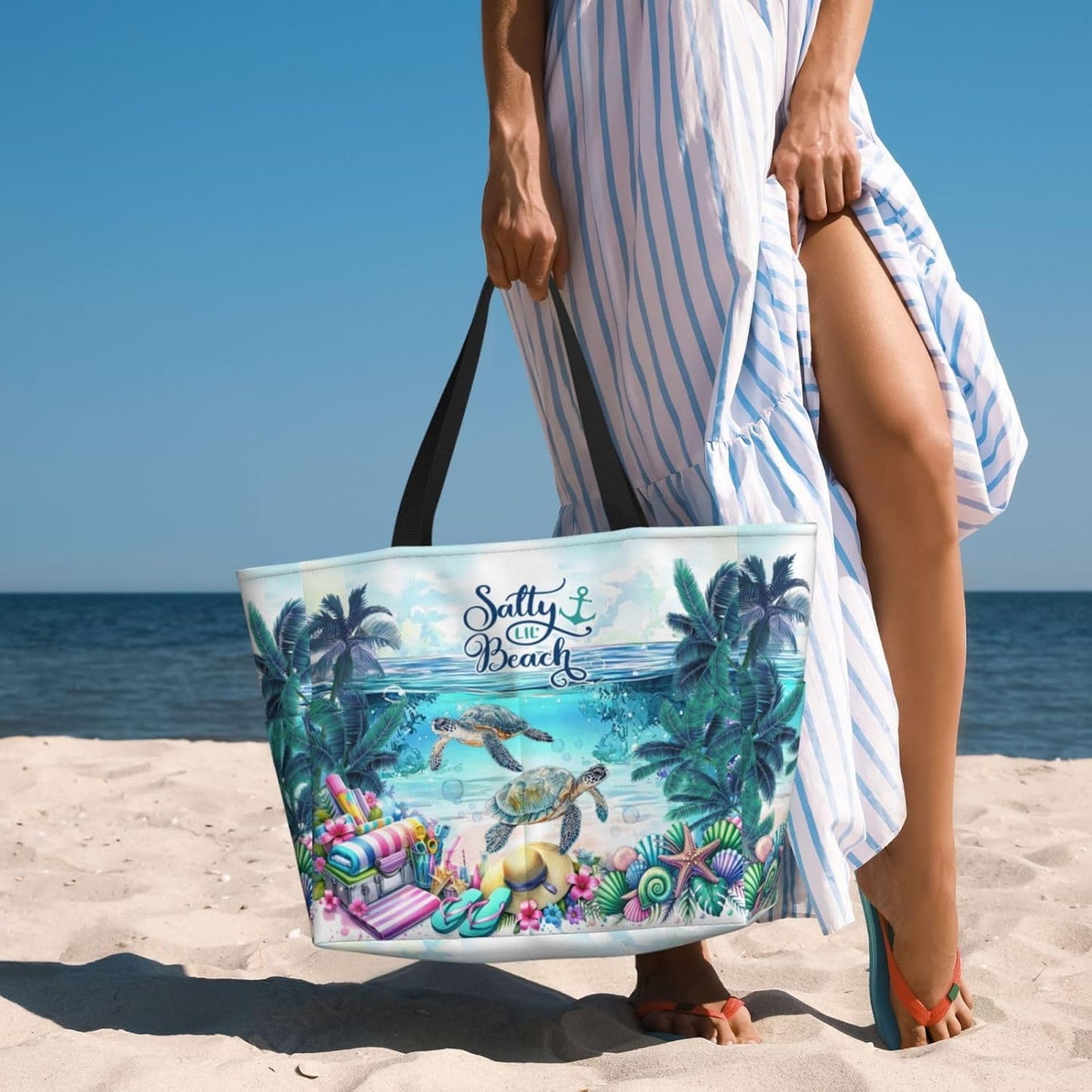 Large Beach Tote Bag Beach Bag Waterproof Sandproof Lightweight Women Tote