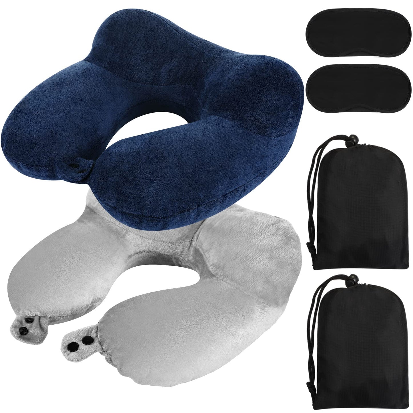 Sintuff 2 Inflatable Neck Pillow Airplane Travel, Light Gray and Dark Blue
