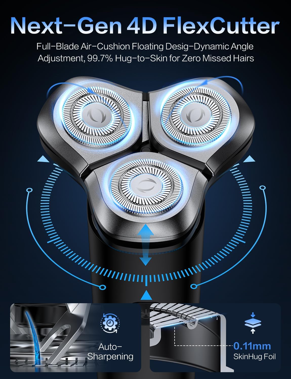 Electric Razor for Men, Men's Electric Shaver, 3-Blade Rotary Shaving System, Touch Switch, Type-C