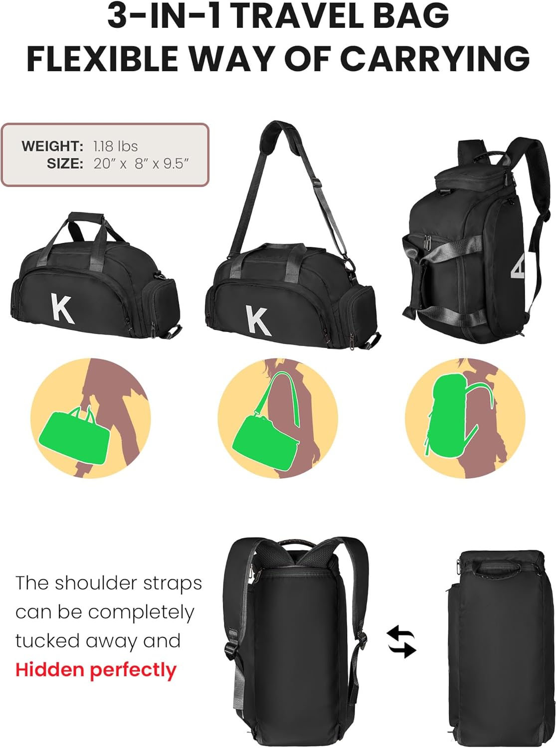 Teenager Girls Boys Gift Ideas, Initial Gym Bags with Shoe Compartment, Dance Bag for Girls, Monogram Kid Overnight Bags, Travel Duffle Tote-Perfect for Ballet Soccer Sport (Letter L)