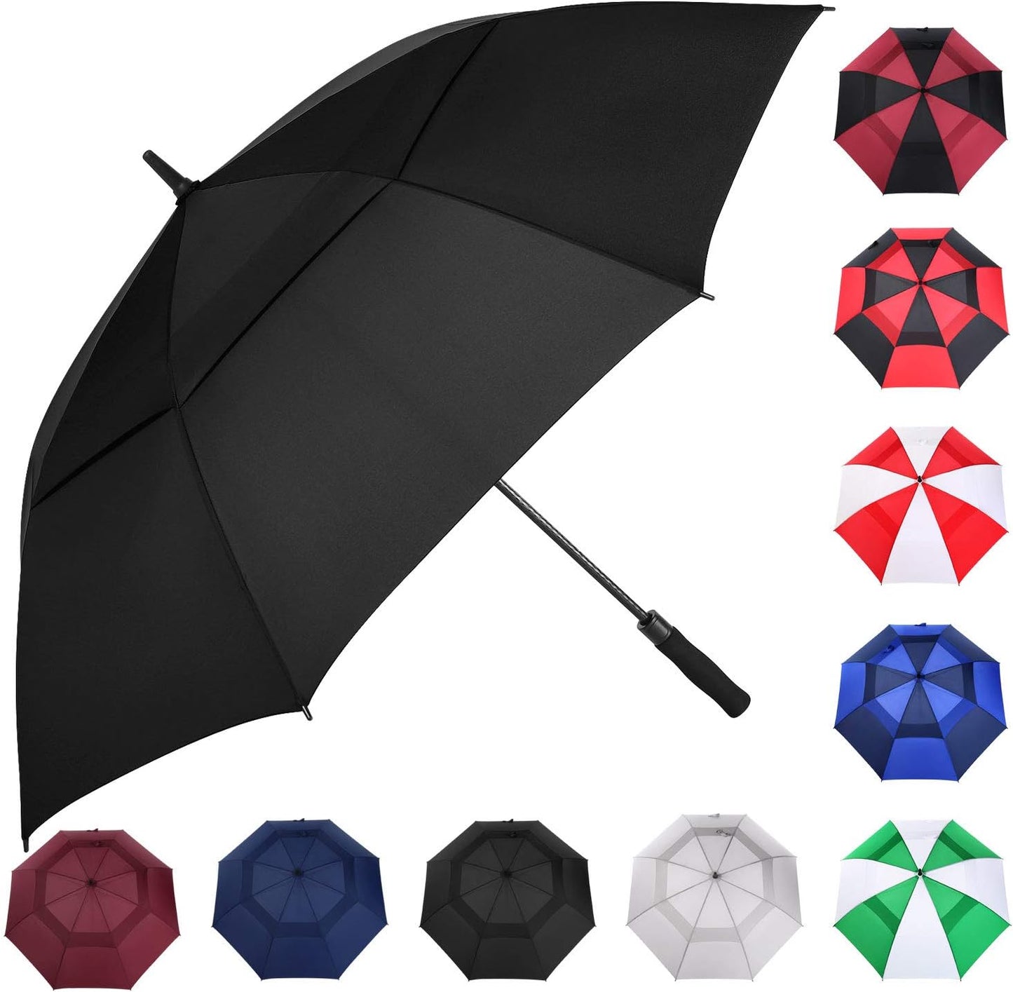 MRTLLOA Extra Large Golf Umbrella, 54/62/68/72 Inch Automatic Open, Oversize Double Canopy Vented Windproof Waterproof Sports Umbrellas for Rain