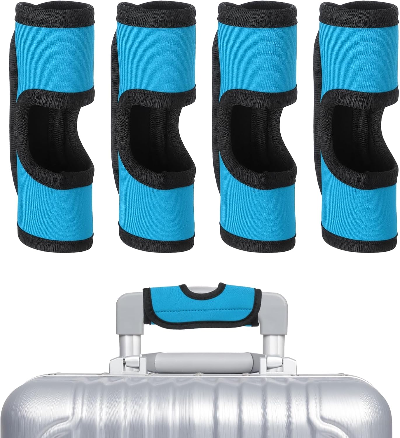 uxcell Luggage Handle Wrap, 4 Pcs Hollow Neoprene Handbag Grip Cover Protector Luggage Identifiers Suitcase Handle Wraps for Luggage Suitcase Travel Bags, Light Blue