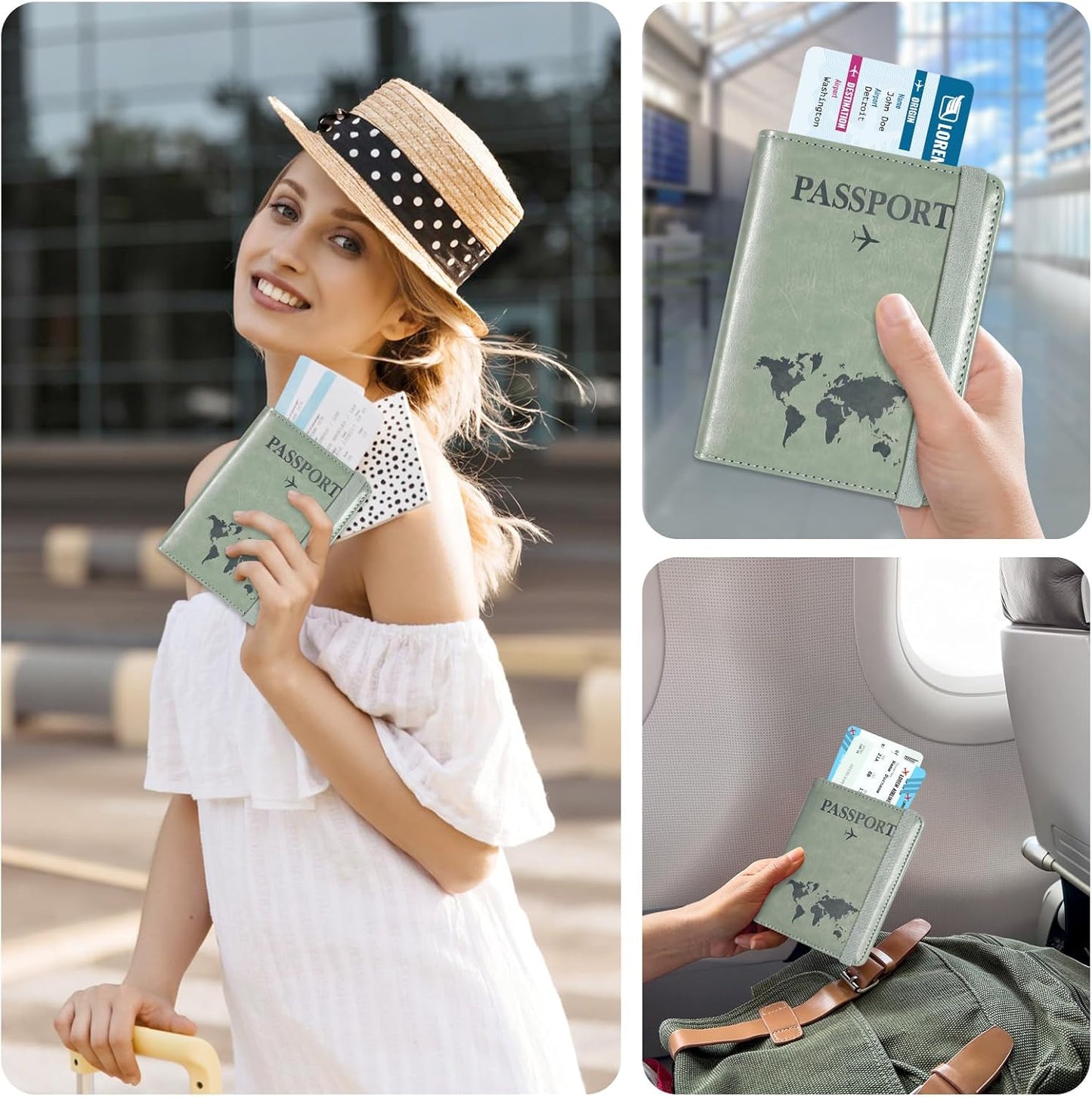 ACdream RFID BLOCKING Passport Holder Travel Wallet, Premium PU Leather Cover Passport Book with Card Holder, Pen Holder, Keep Organization, and Travel Essentials for Women/Men, Agave Green
