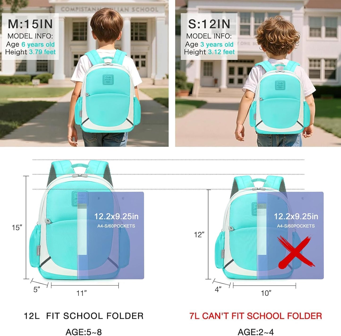 CAMTOP Toddler Backpack for Boys Girls 2-4, Kids Backpacks for Kindergarten Preschool, 12" H Small Bookbag for Daycare Travel (Blue)