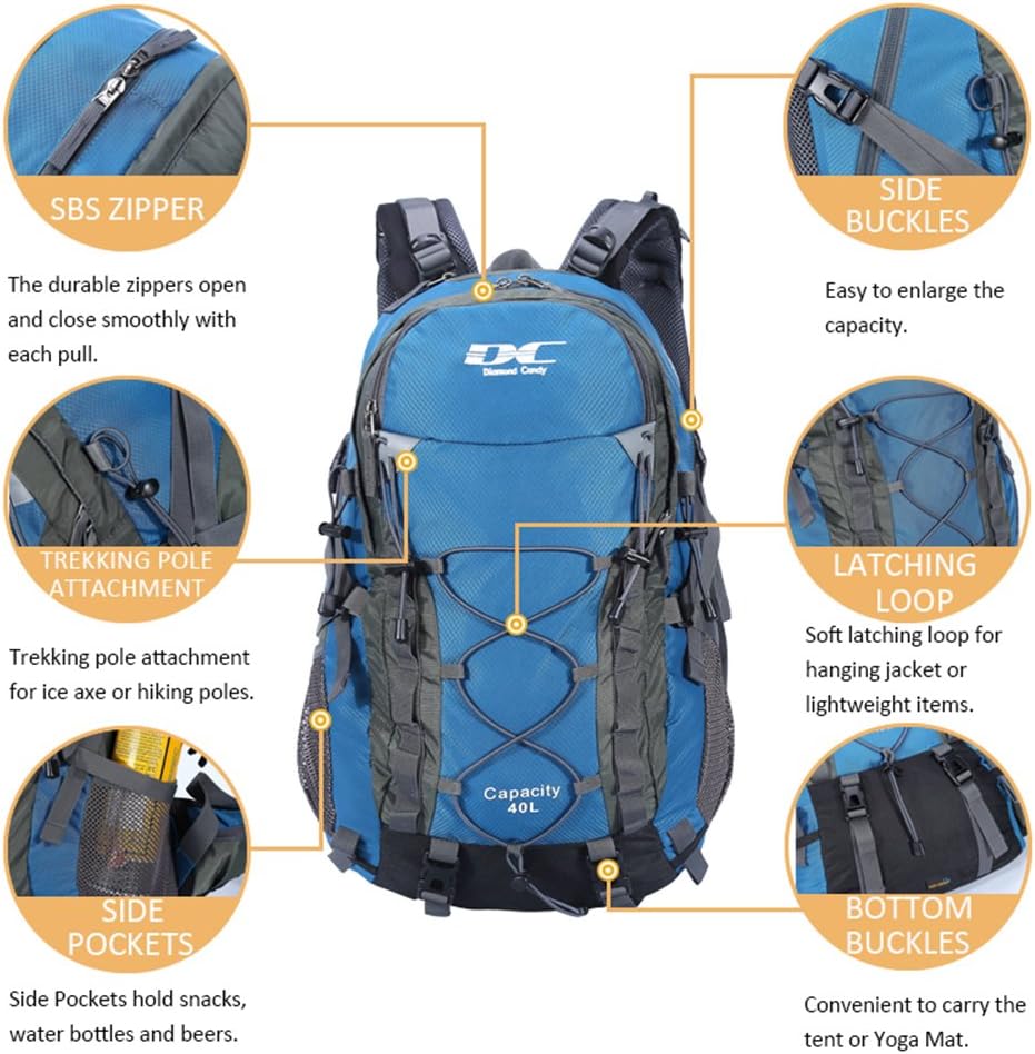 Diamond Candy Waterproof Hiking Backpack for Men and Women, Lightweight Day Pack for Travel Camping