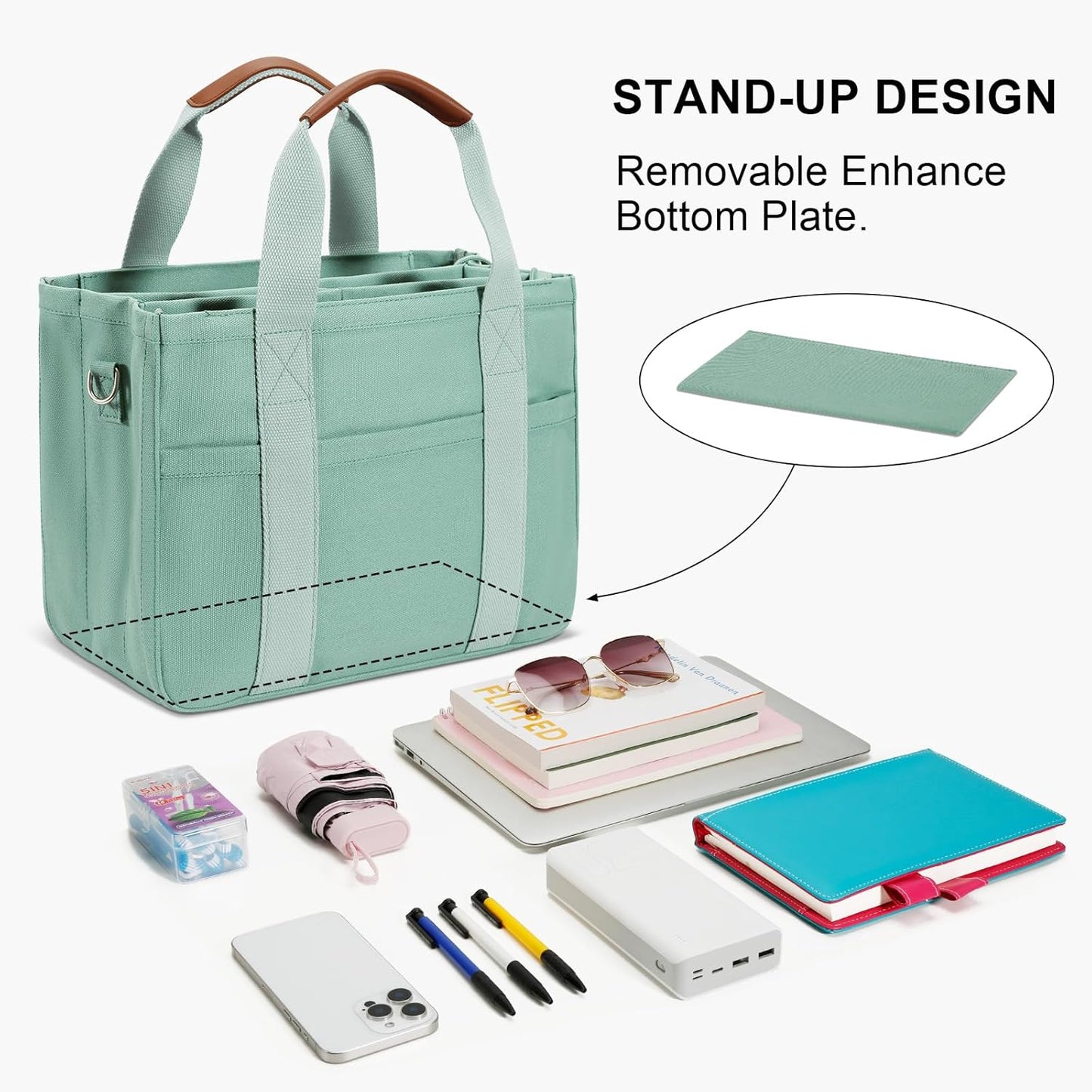 KKXIU Canvas Tote Bag for Women with Zipper and Compartments Crossbody Large Bible Messenger Purse Bag With Pockets