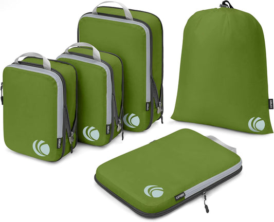 Cipway - 5 Set Compression Packing Cubes for Travel, Ultralight Packing Organizers for Luggage Suitcase & Backpack (Green), L