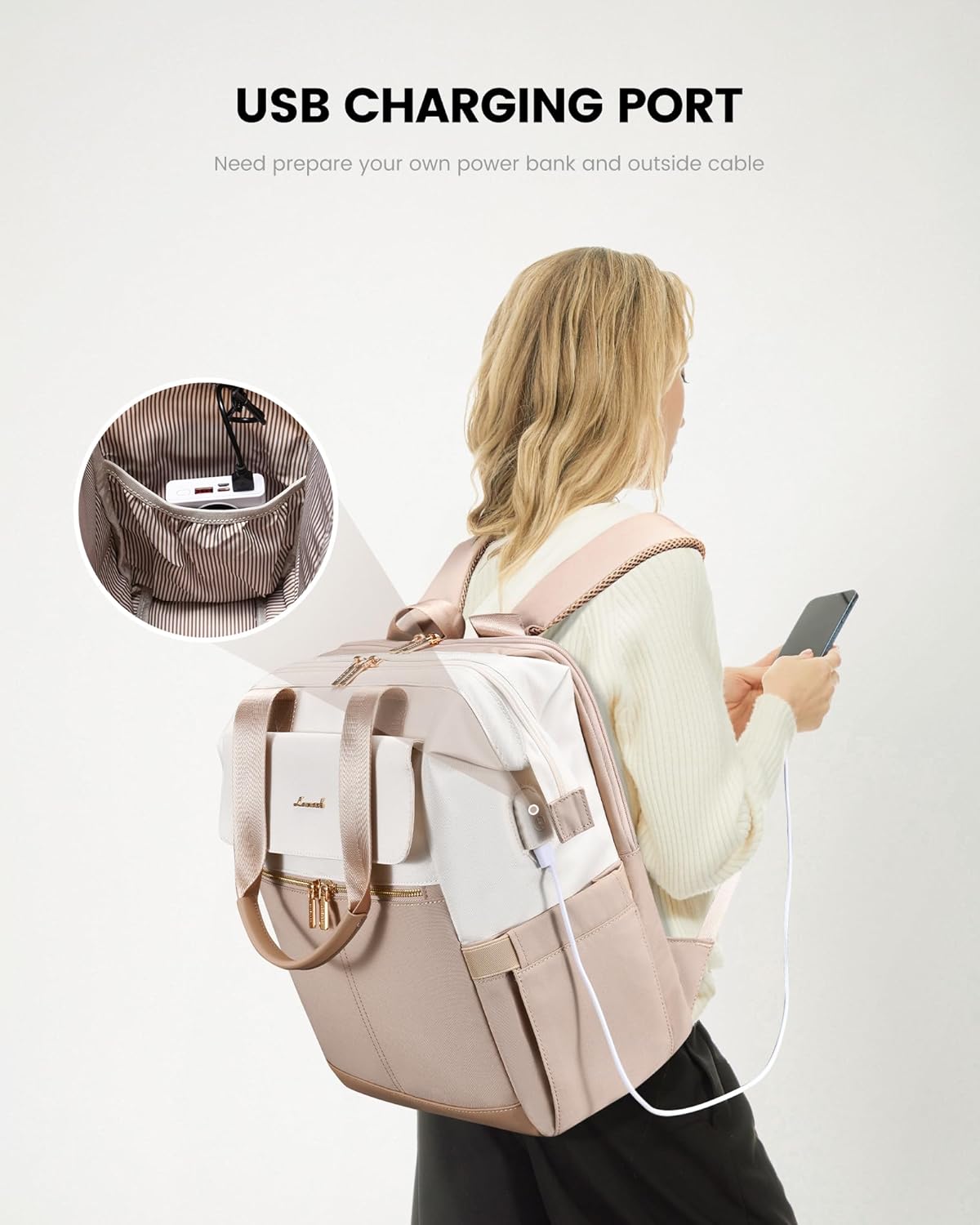 LOVEVOOK Laptop Backpack for Women, 15.6 Inch Work Laptop Bag with USB Port, Fashion Teacher Nurse Backpack Purse, Waterproof Travel Computer Backpack with Organizer Bag, 2PCS