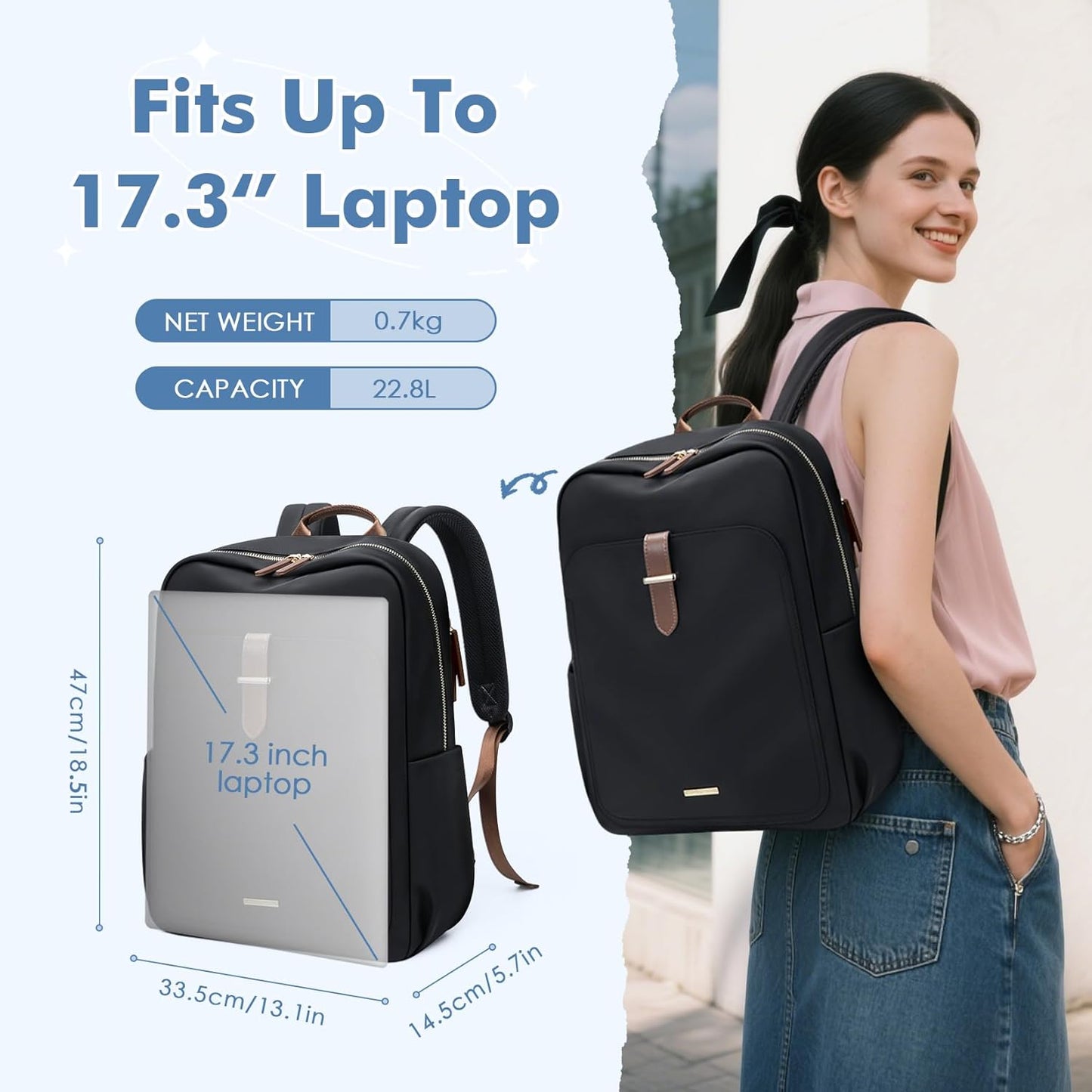 Laptop Backpack for Women,Casual Work Business Backpacks Purse Carry on Travel Backpack,17.3 Inch,Black