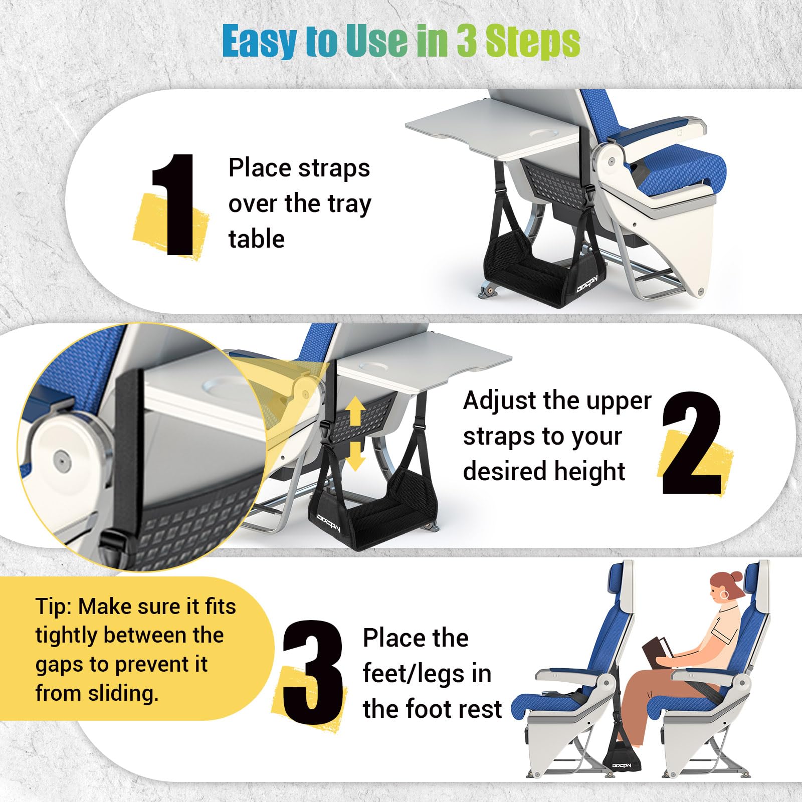 2-Pack Foot Hammock Plane Travel, No Collapse Thickened Bamboo Foot Rest