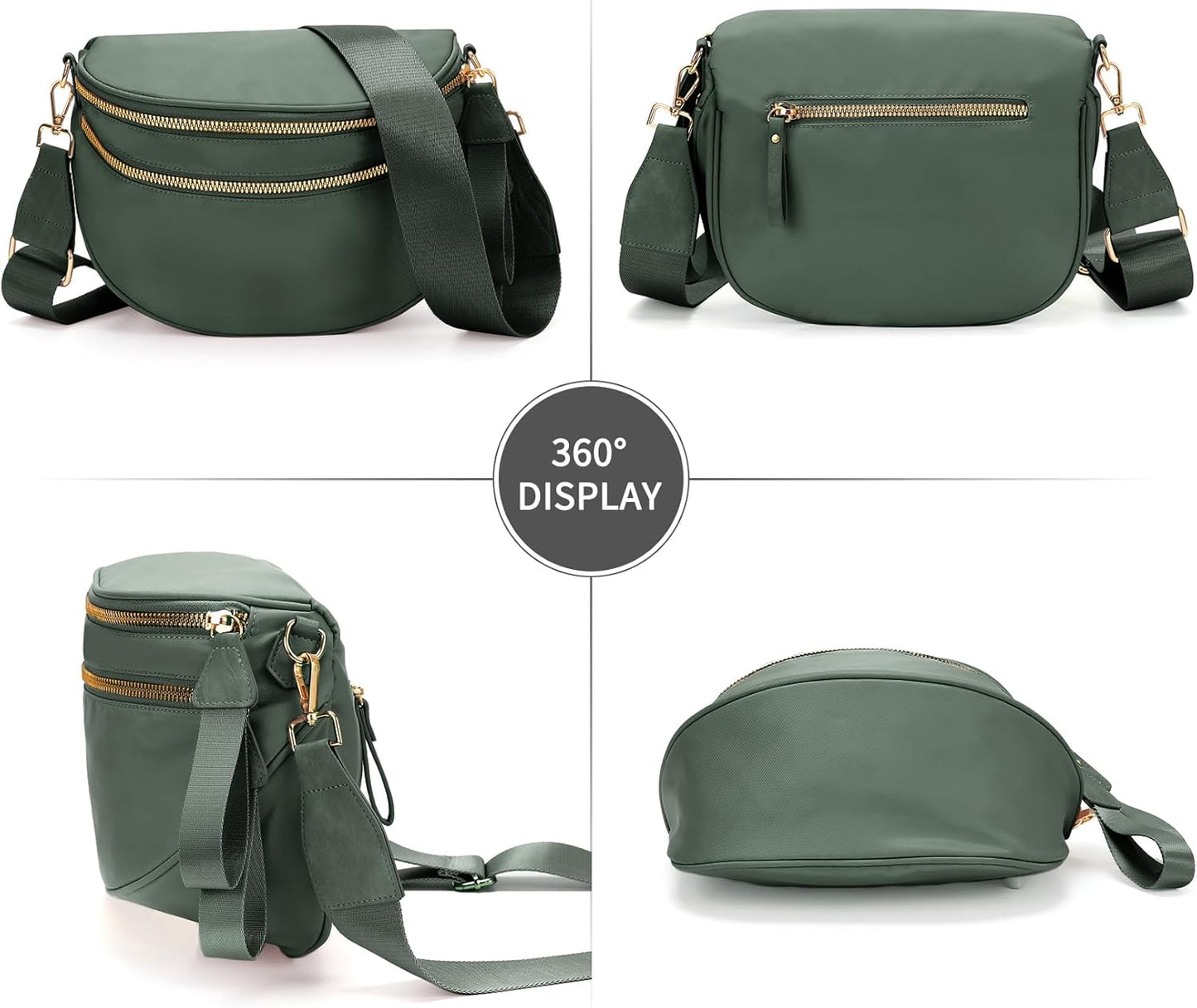 Fanny Packs for Women Cross Body Belt Bag, Nylon Crossbody Bag Unisex Fashion Waist Pack with Adjustable Strap, Olive Green