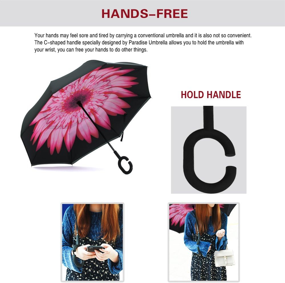 SIEPASA 49/56 Inch Inverted Reverse Upside Down Umbrella, Extra Large Double Canopy Vented Windproof Waterproof Stick Golf Umbrellas with C-shape Handle.