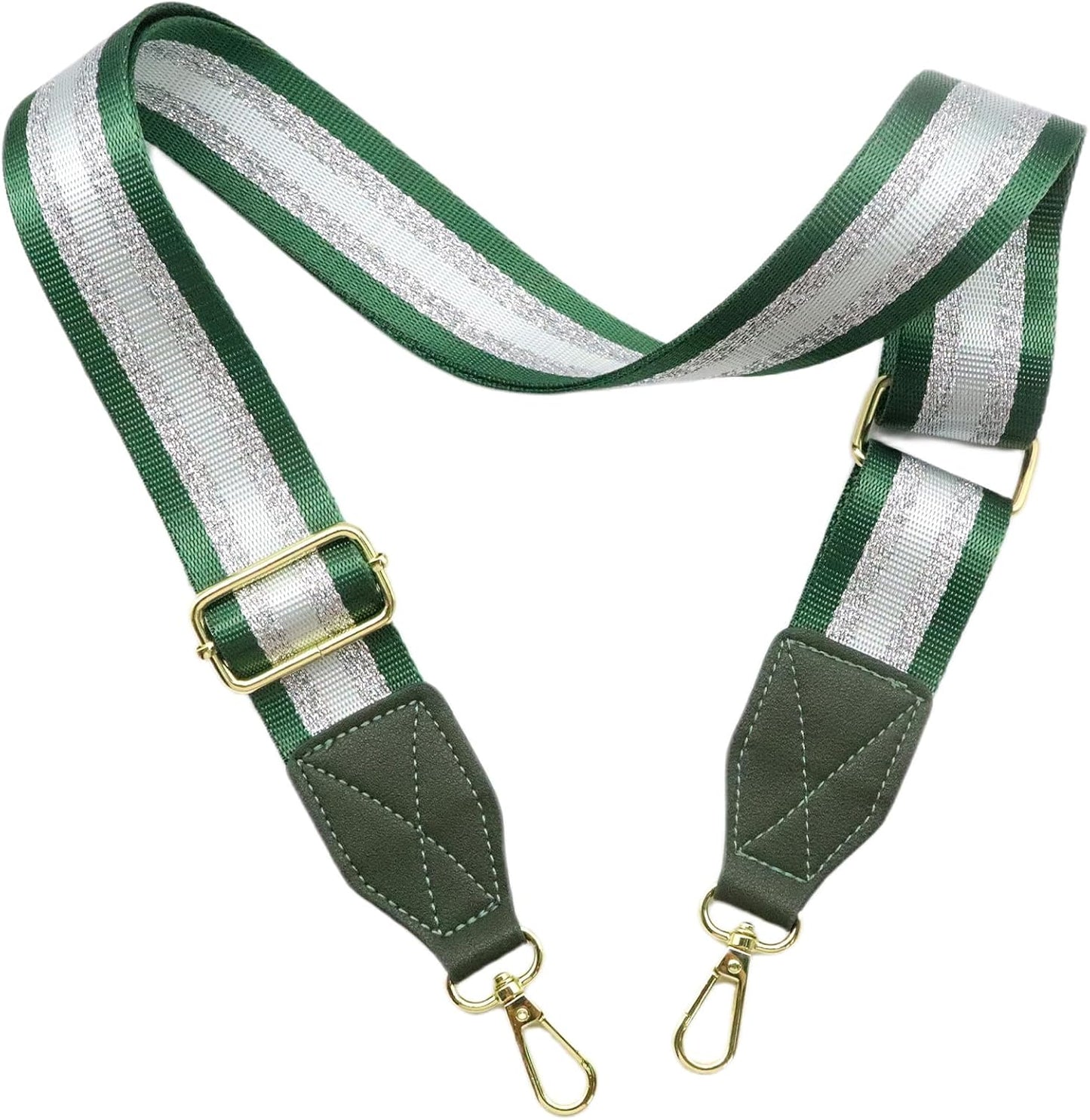 Adjustable Purse Strap with Green Leather End - 1.5" Wide Handbags, Camera, Guitar, Phone & Crossbody Bag Replacement Shoulder Straps(Gold Hardware)