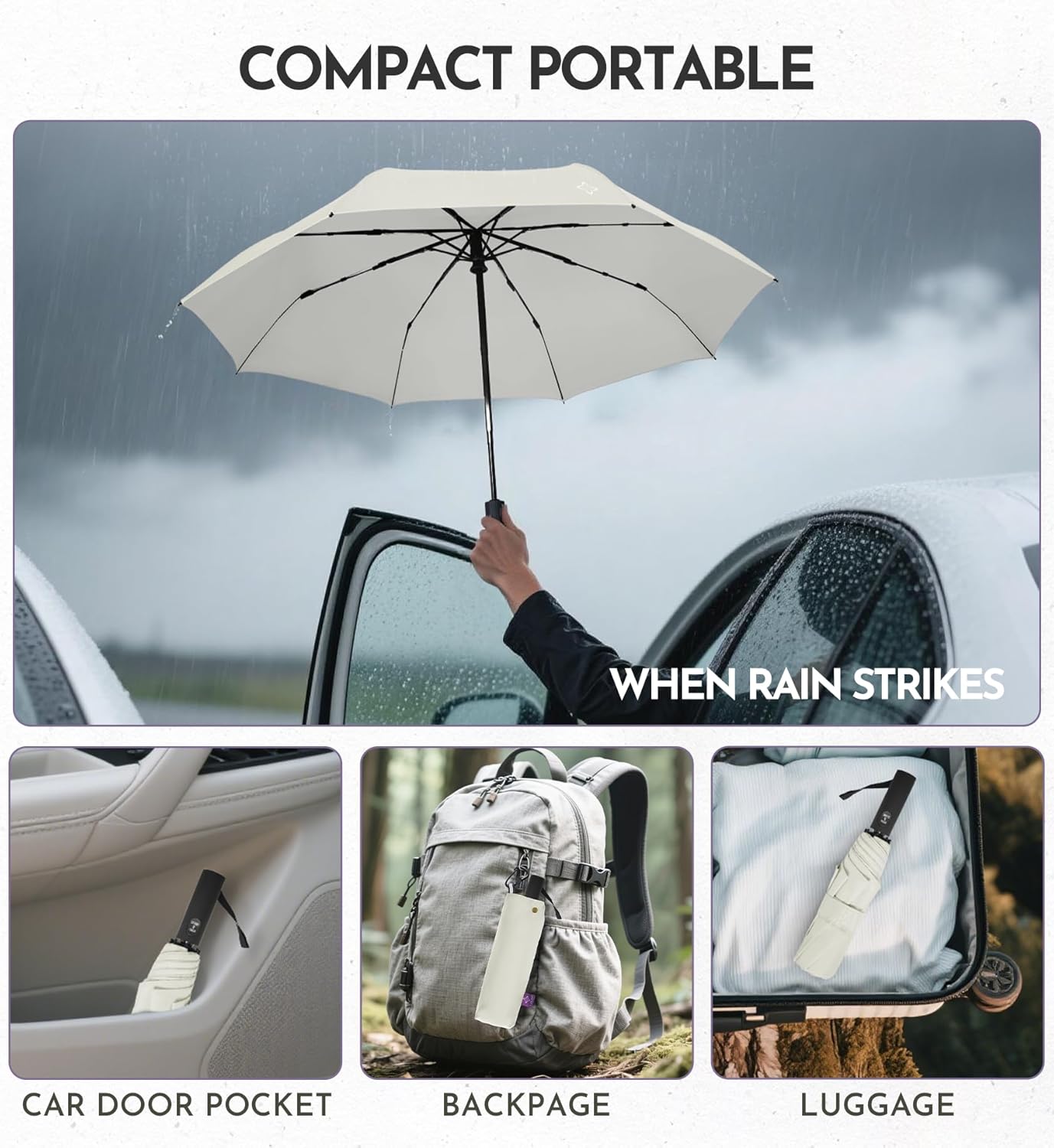 UV Travel Umbrella for Sun Protection & Rain, Compact Windproof Folding, Refined craftsmanship, Auto Open/Close, 43" Canopy with color coating, UPF 100+ UV Blocking, TSA Approved