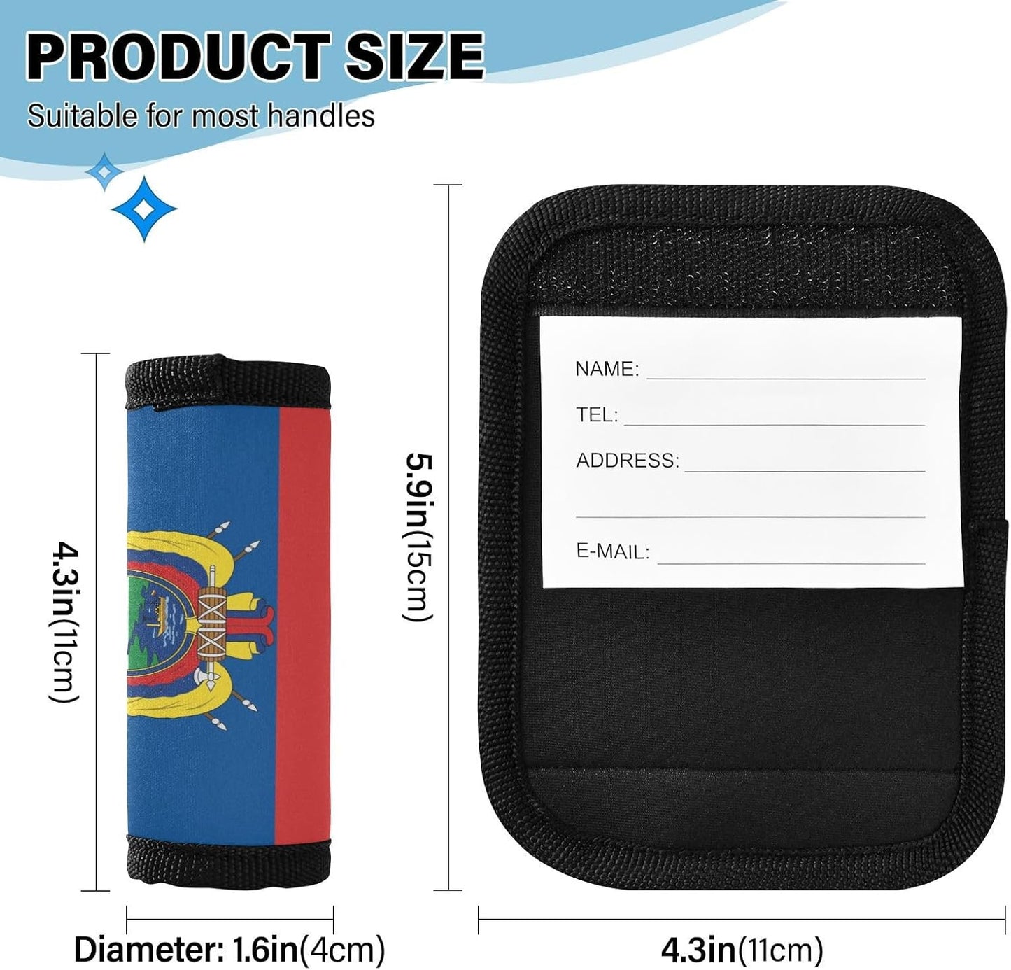 Ecuador Flag 2 Pack Luggage Handle Wrap for Suitcase Luggage Identifier Travel Tags Handle Protection Sleeve Cover