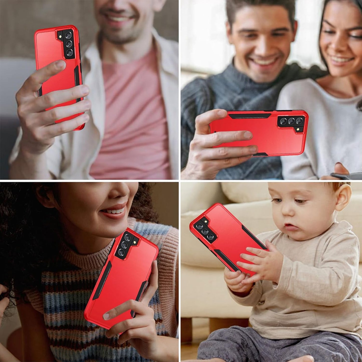 for Galaxy S21 Case with Screen Protection: Heavy Duty Protective Shockproof and Scratch Proof Cell Phone case for Samsung Galaxy S21-Red