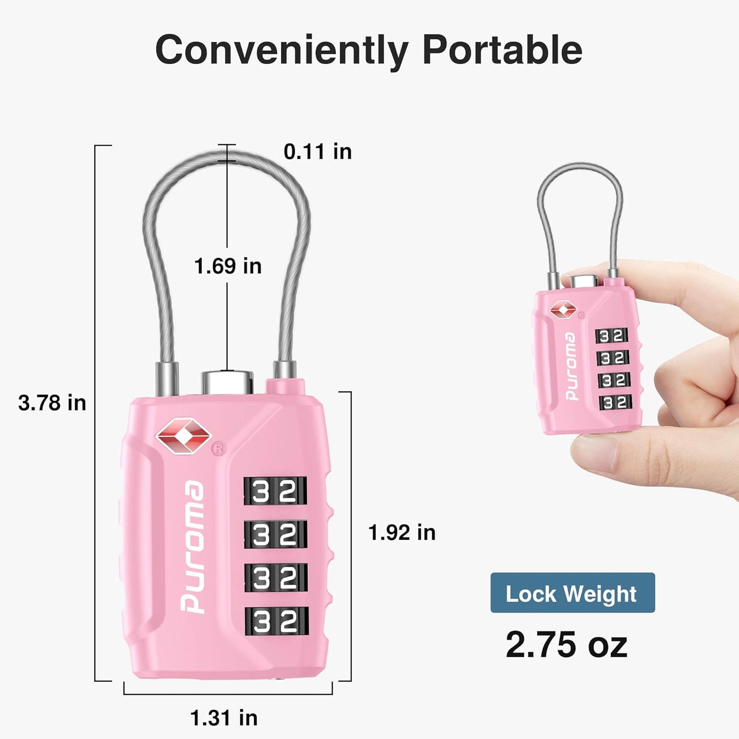 Puroma 2 Pack TSA Approved Luggage Locks, 4 Digit Combination Travel Locks Resettable Code Lock with Zinc Alloy Body for Suitcase, Toolbox, Backpack, Bag, Gym Locker (Pink)