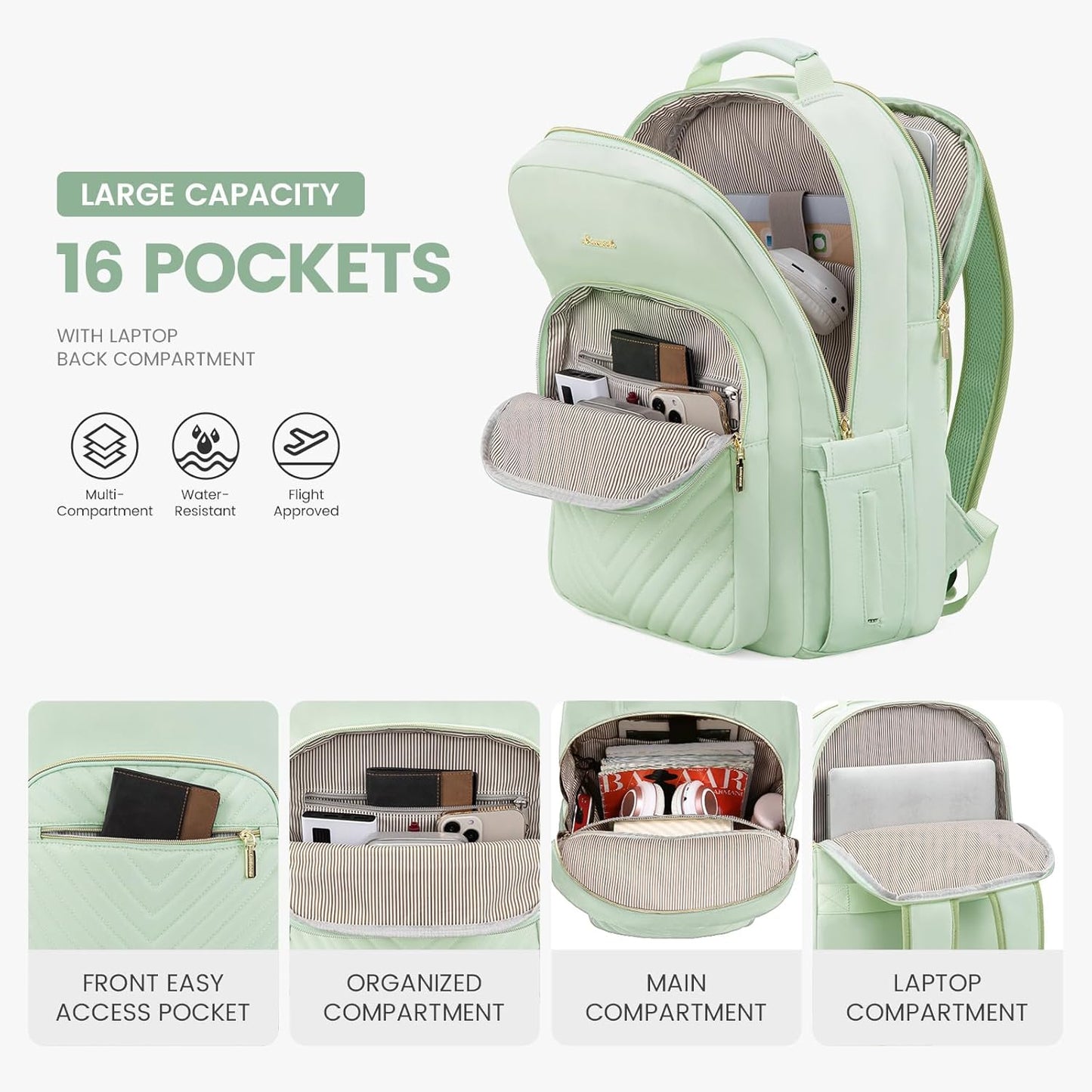 LOVEVOOK Laptop Backpack for Women 17.3 inch,Cute Womens Travel Backpack Purse,Professional Laptop Computer Bag,Waterproof Work Business College Teacher Bags Carry on Backpack with USB Port,Cyan Green