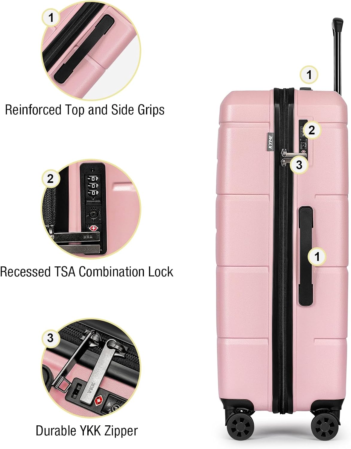 KYME 28 Inch Luggage TSA Approved Hardside Suitcases with Spinner Wheels Durable Large Travel Checked Rolling Luggage for Women Men Pink