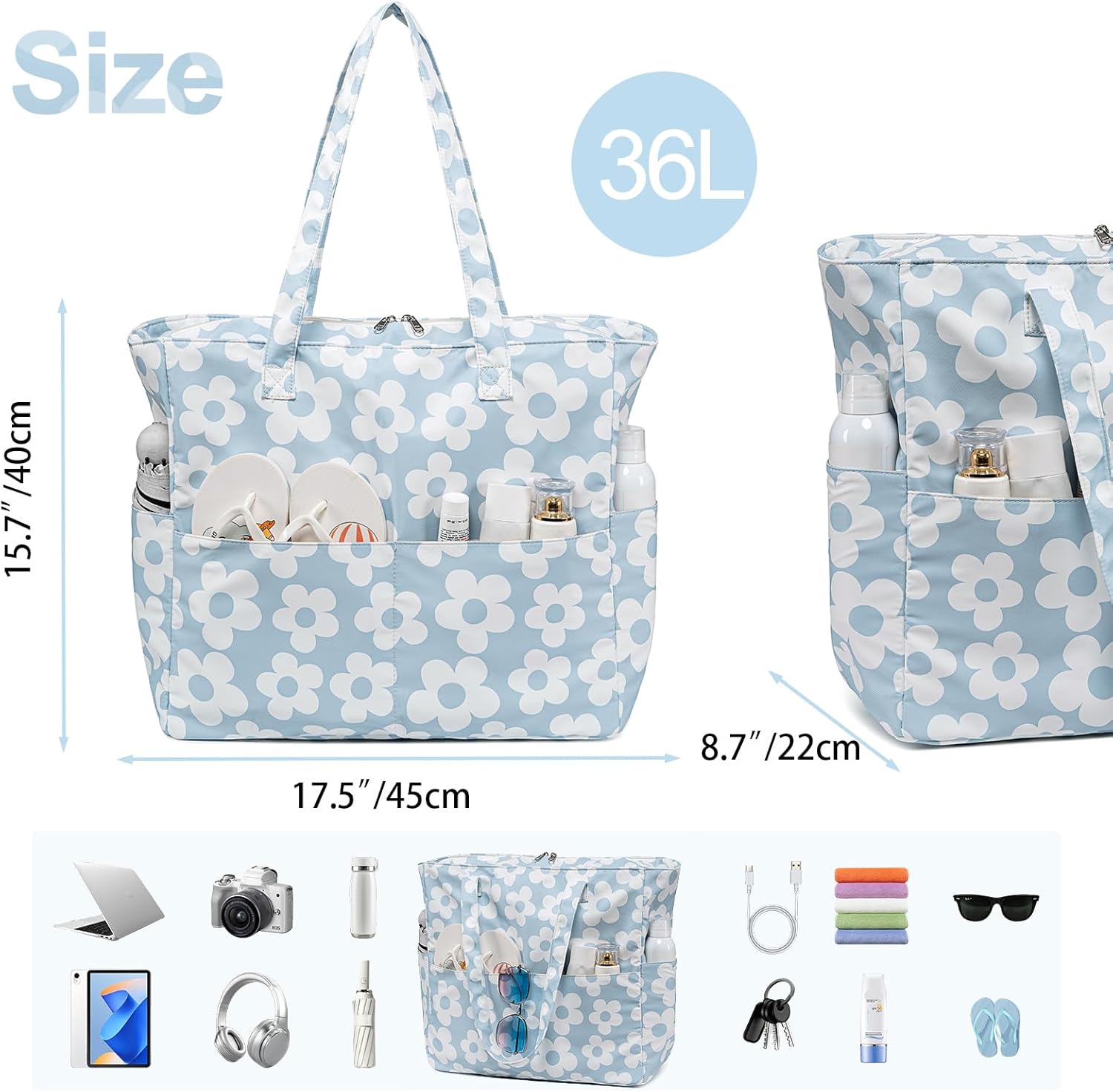 Beach Pool Bags Tote for Women Ladies Large Gym Tote Carry On Bag With Wet Compartment for