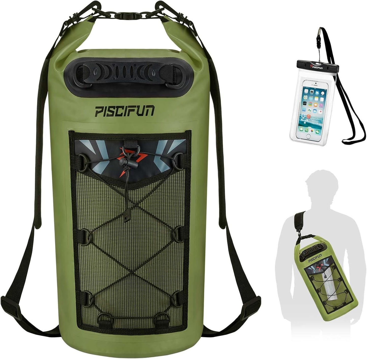 Piscifun Dry Bag, Waterproof Floating Backpack 10L/20L/30L/40L with Waterproof Phone Case for Boating, Kayaking, Fishing