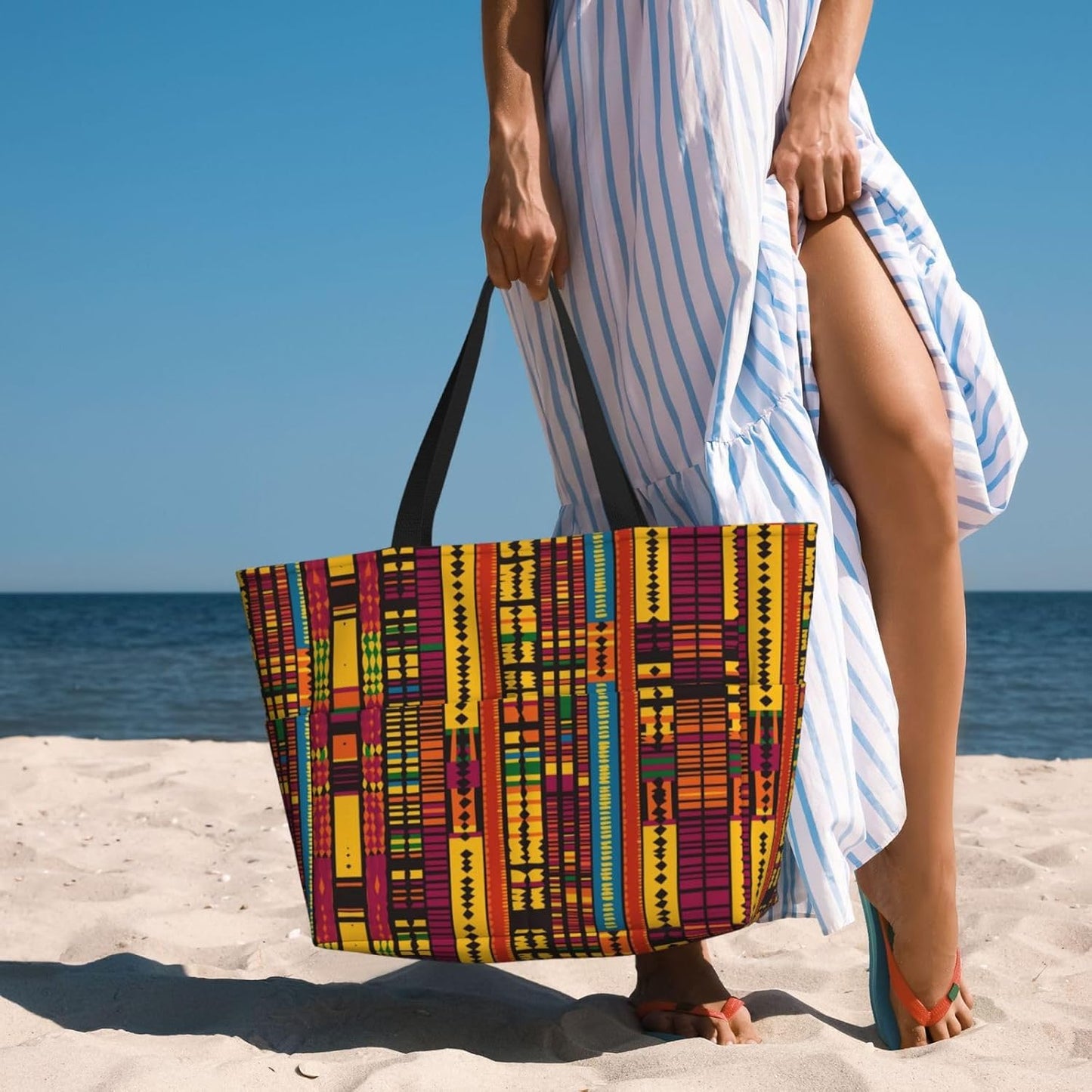 Beach Bag for Women Beach Tote Bag Waterproof Sandproof Large Bags with Zipper Big Capacity for Vacation Travel