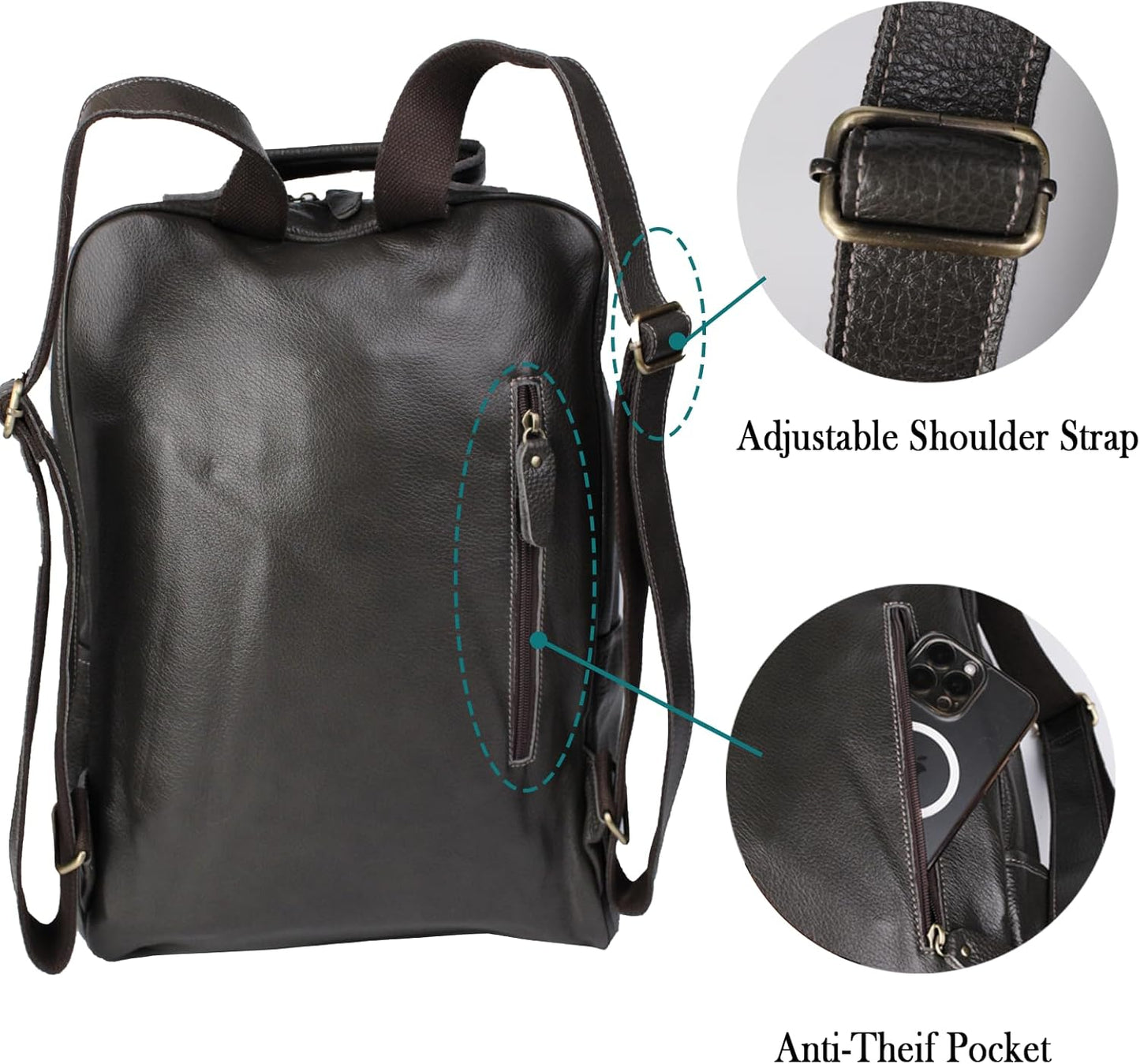 Full-Grain Leather Backpack for Men & Women, 16 Inch Laptop Bag Business Travel Backpack Minimalist Work Bag(8528- Gray)