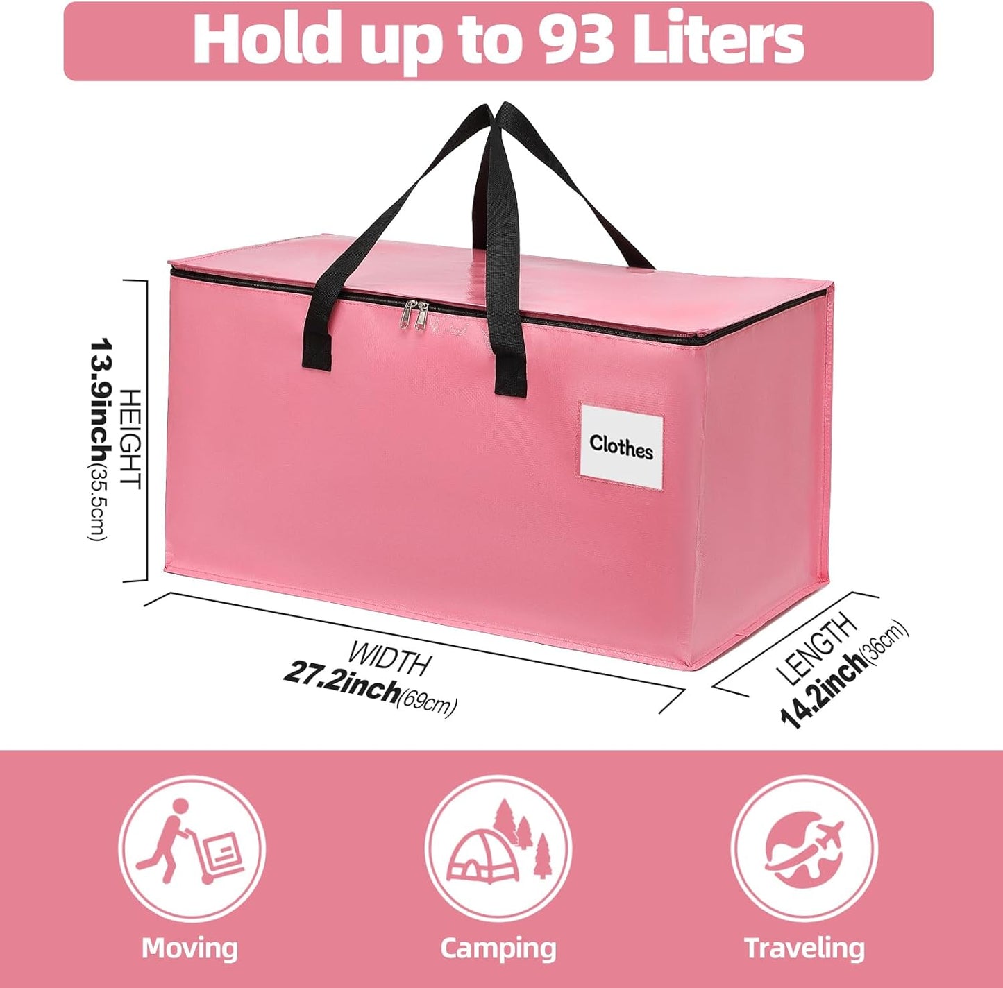 Extra Large Moving Bags with Zipper - Heavy Duty Tote for Packing Clothes, Durable Storage Bin