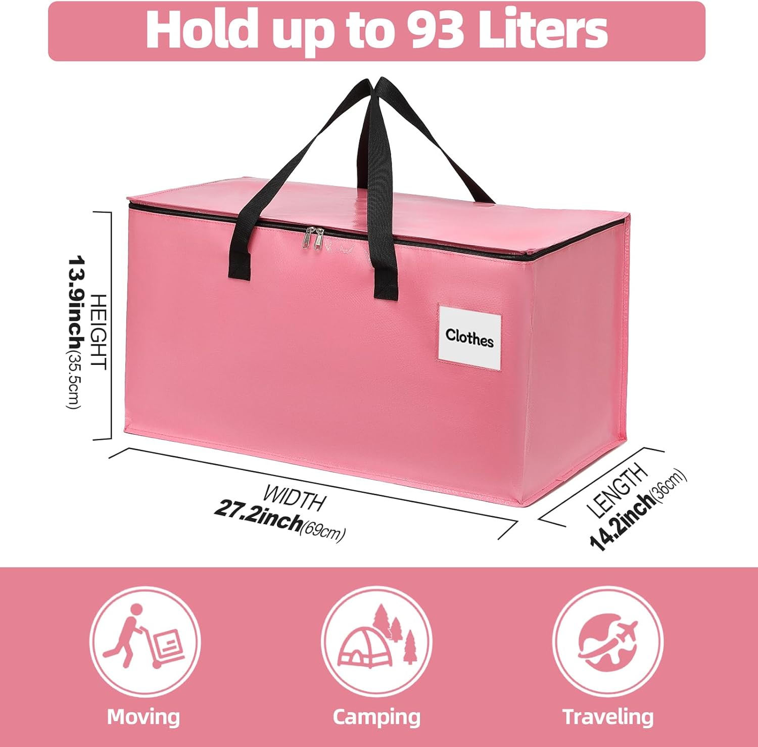 Extra Large Moving Bags with Zipper - Heavy Duty Tote for Packing Clothes, Durable Storage Bin