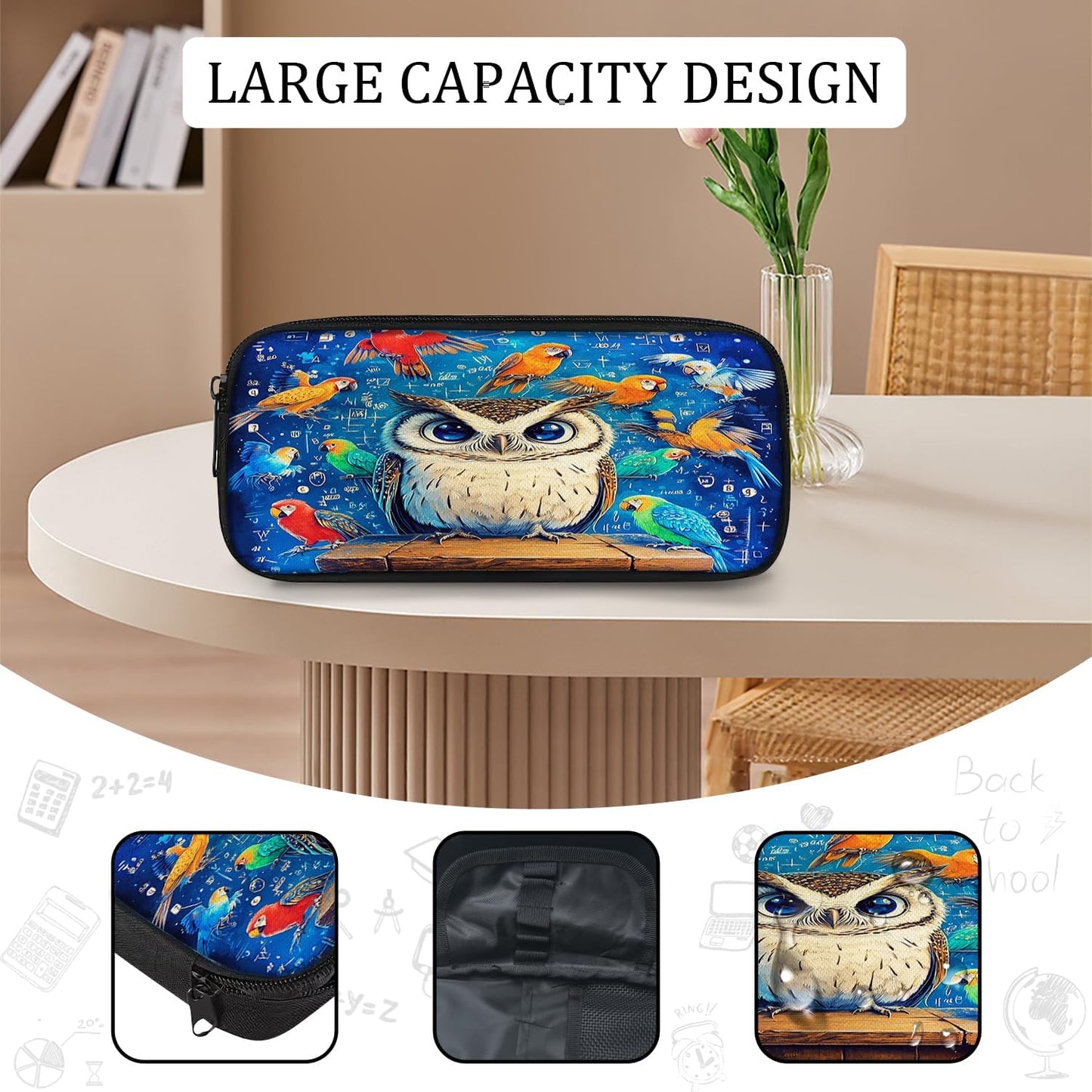 Owl Backpack School Bag 3PCS Backpack 16 Inch with Lunch Bag Set Lightweight for Teen Boys Girls Kids Elementary Middle School