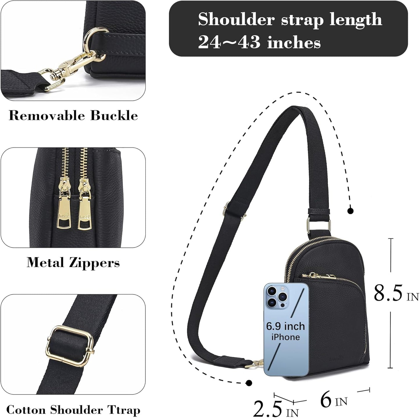 INICAT RFID Blocking Sling Bag Anti Theft Crossbody Bags for Women Travel Fanny Pack Cross Body for Woman Chest Bag