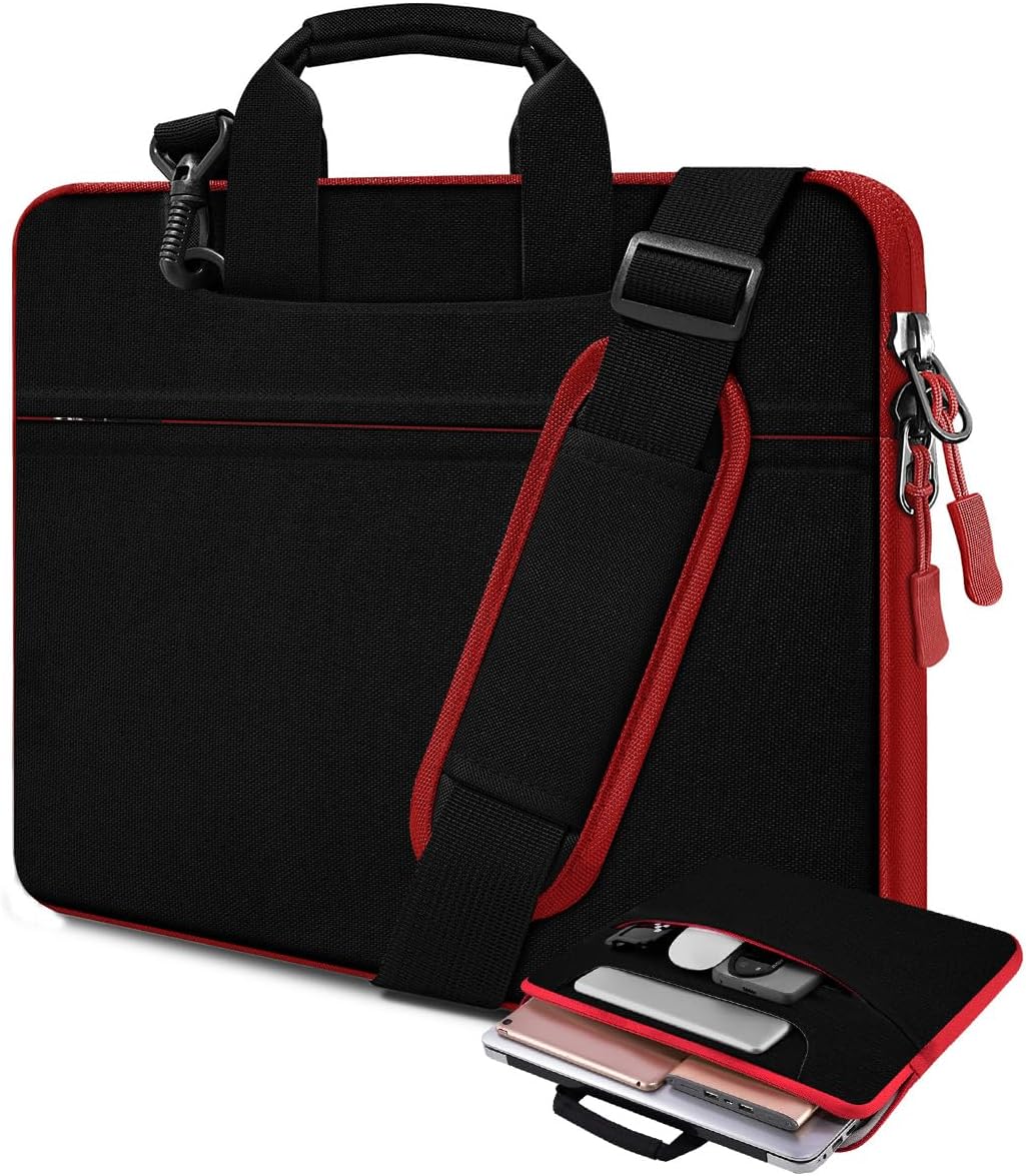 Laptop Shoulder Bag 14 inch Case, Computer Briefcase Compatible with MacBook Pro 14 inch M4/M3/M2/M1 All Models of 13.3 Inch Mac Air/Pro, XPS 13 14 and Most 13-14 inch Notebooks,Black red