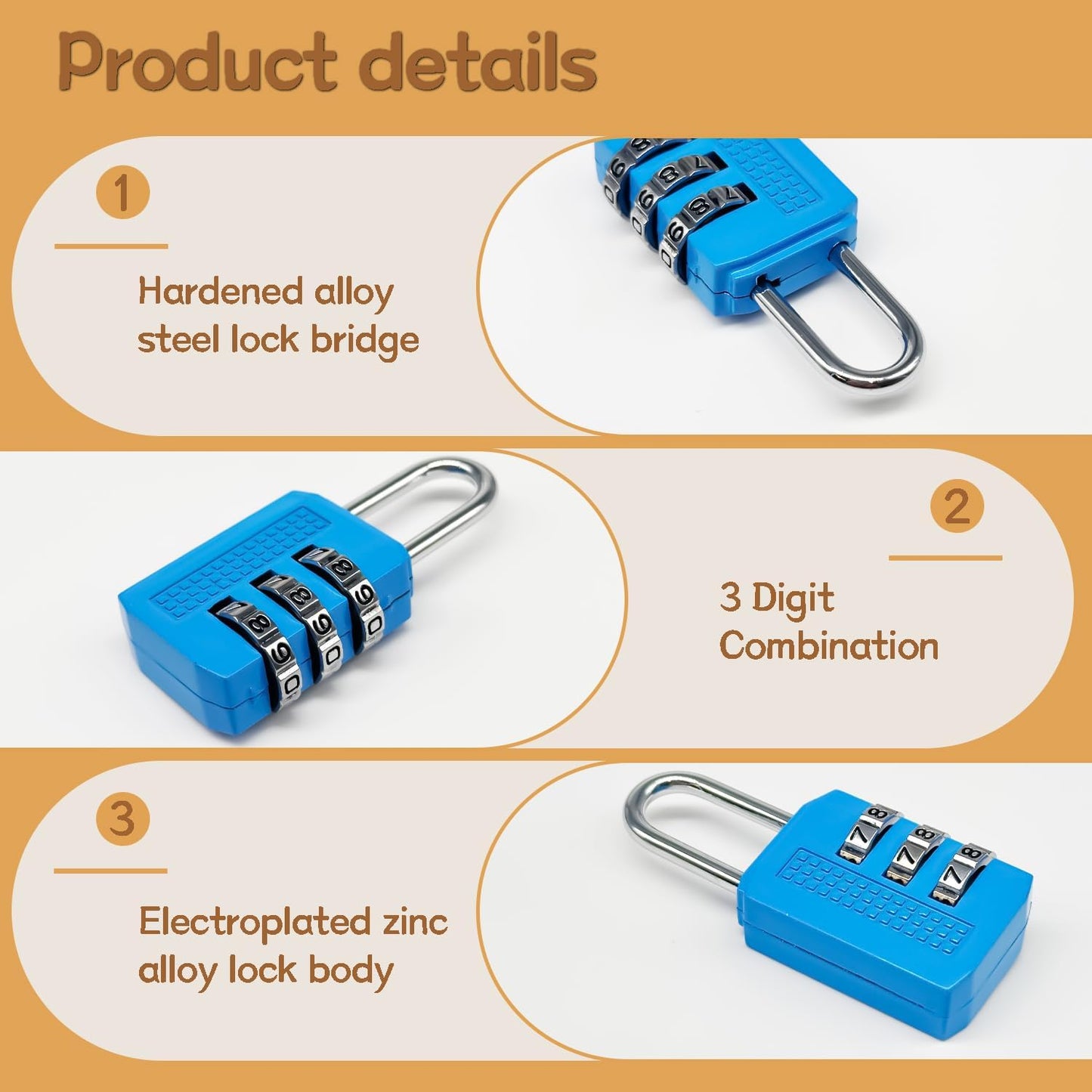 6 Pack Locks for Luggage, 3 Digit Combination Padlocks Luggage Locks in 6 Colors Suitcase Travel