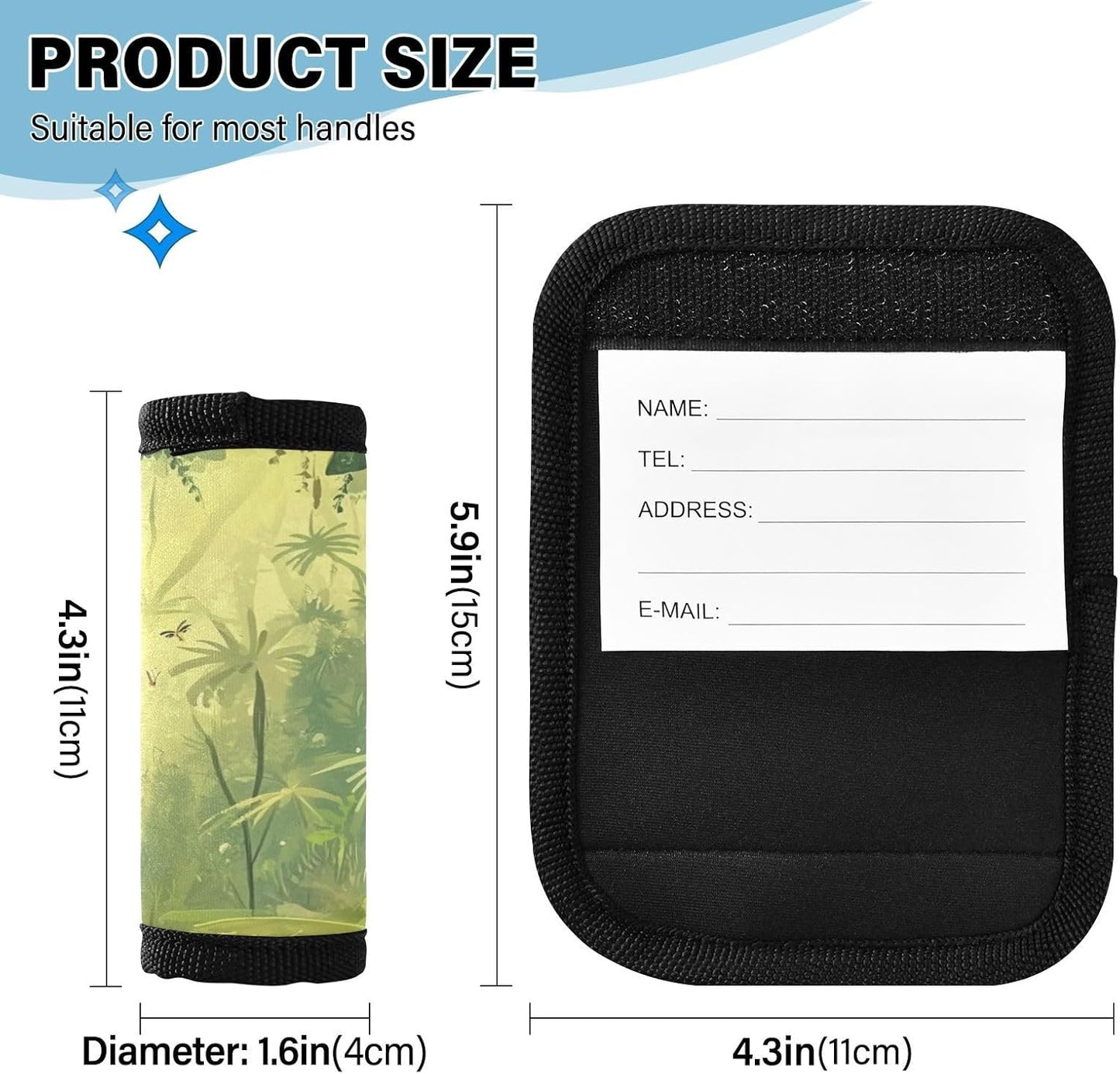 Sunshine Tropical Trees Forest and Dragonflies 4 Pack Luggage Handle Wraps Covers for Suitcase Identifiers Bag Tags Travel Accessories