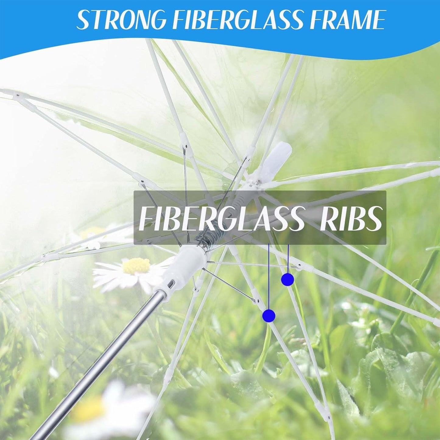 JUYO VONSAN Clear Bubble Umbrella Wedding Bulk 13 pack Fiberglass Frame Transparent Large Stick Umbrella Bulk for Rain Windproof, Auto Open J Hook